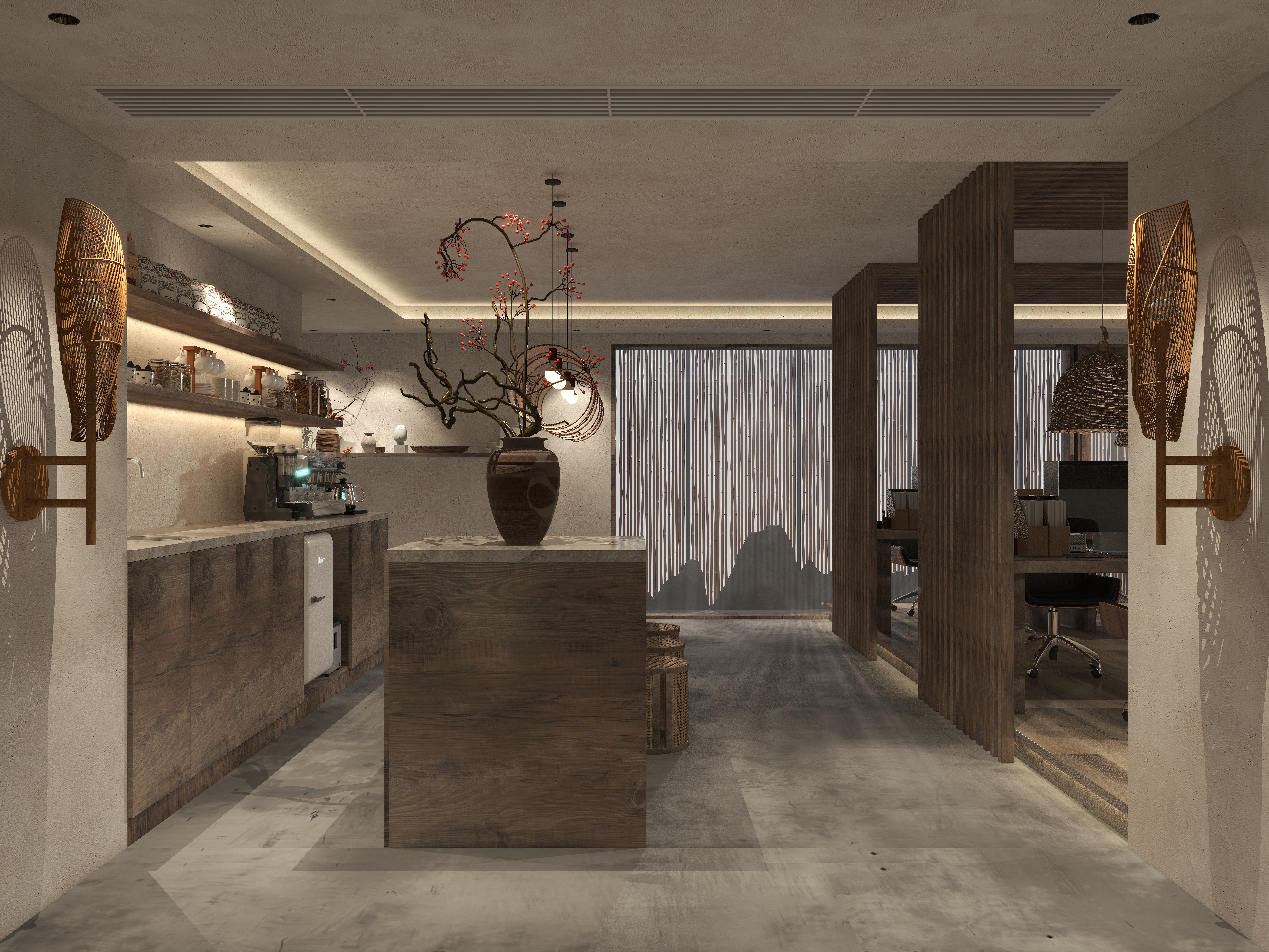 楚瑜设计-诧寂风混搭办公室二层过道装修效果图第2张