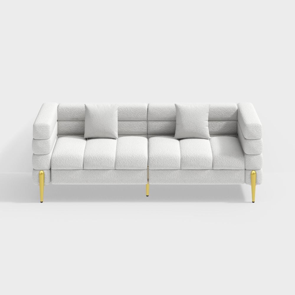 2010mm Modern White Boucle Upholstered Fluted 3 Seater Sofa for Living Room with pillow