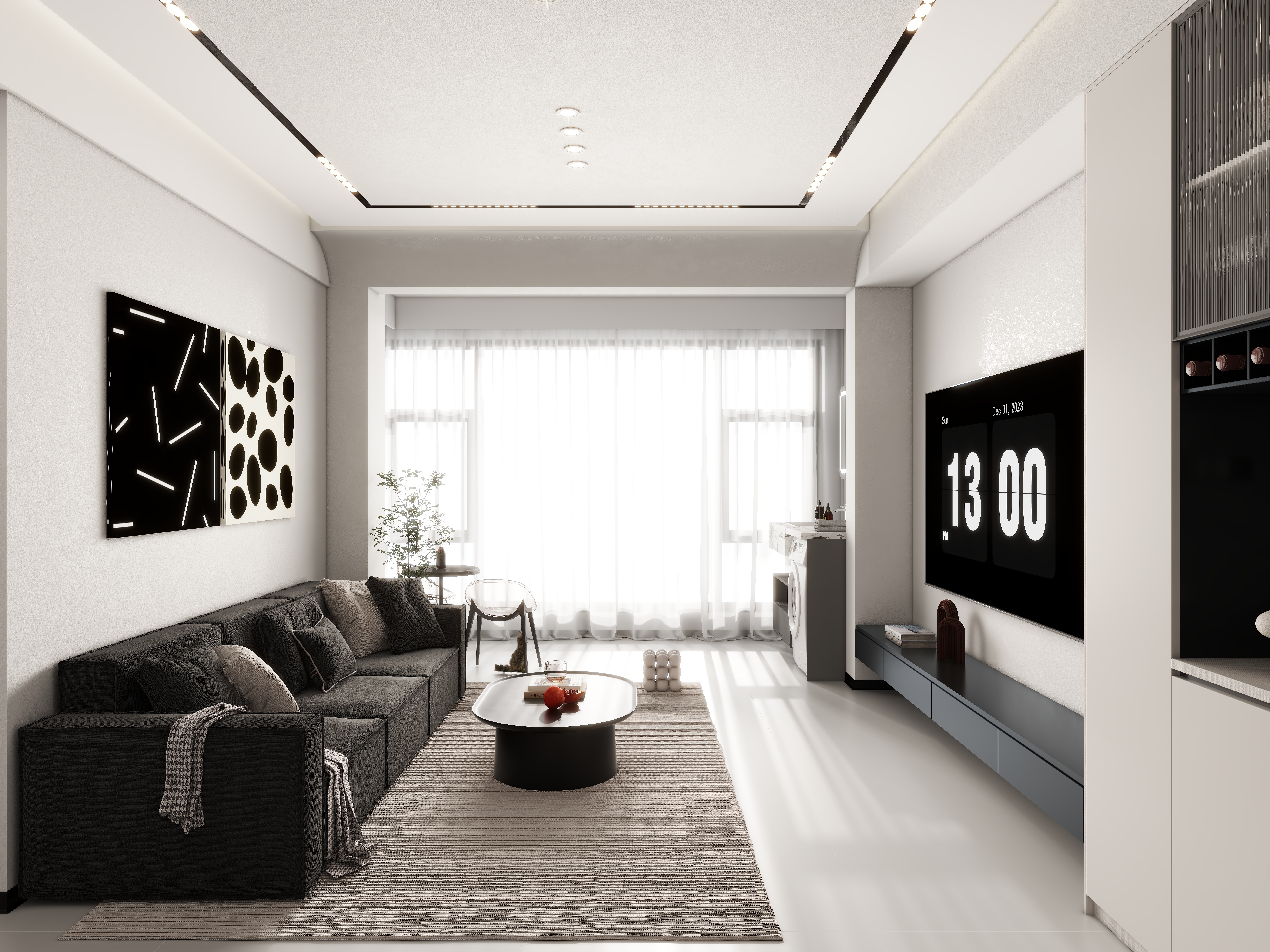 梦居设计-黑白灰-104㎡4室-装修设计方案
