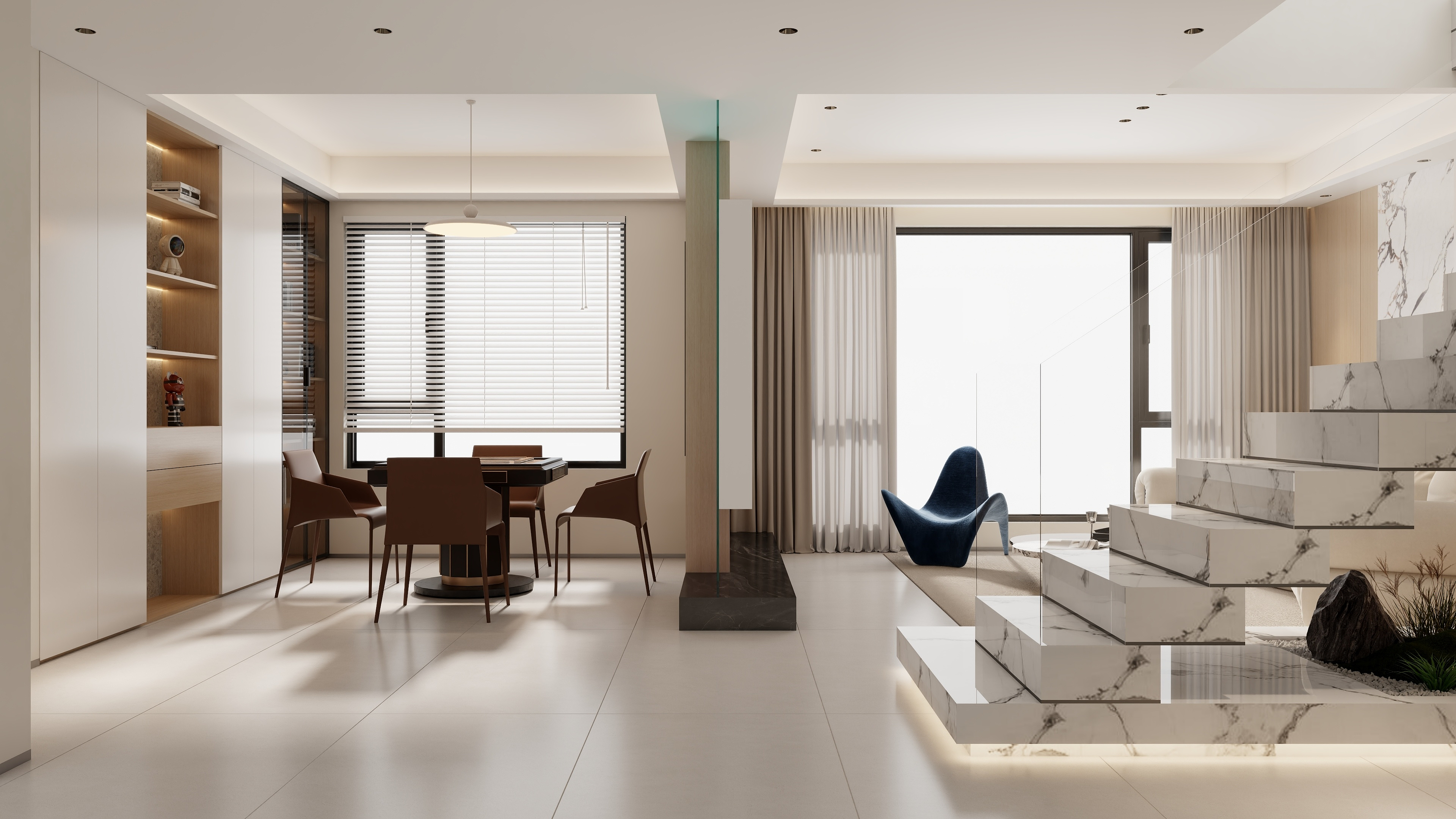 清晨空间设计-现代奶油复式二层190五室两厅装修效果图