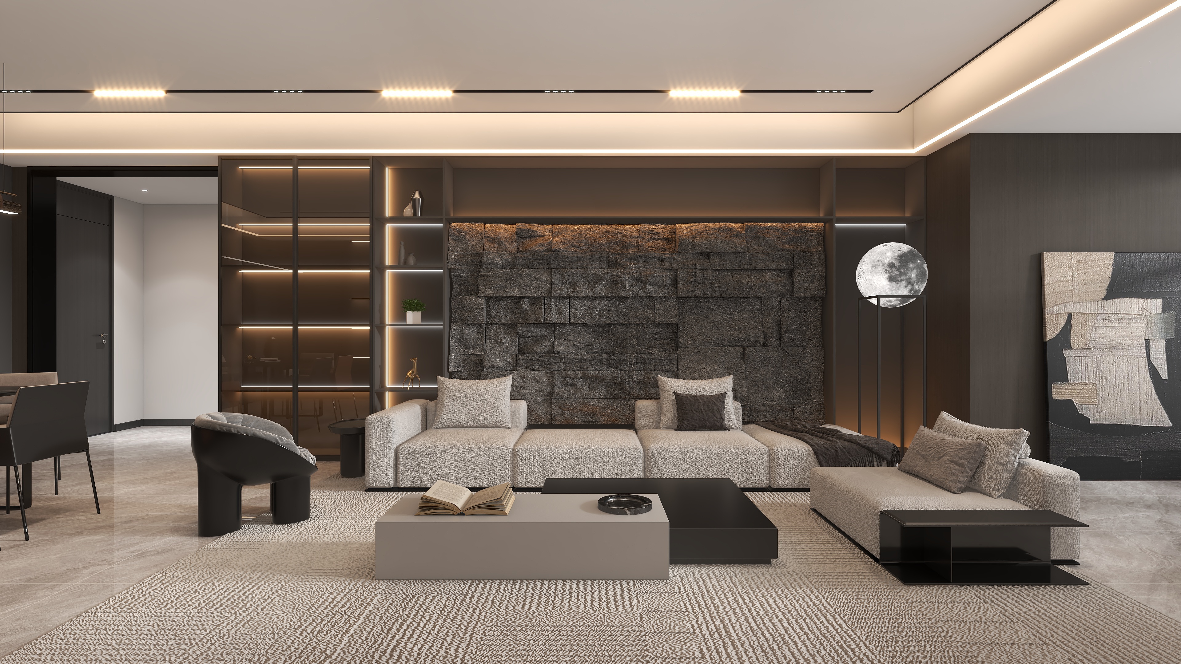 张岩-经典黑白灰170平米三室装修效果图