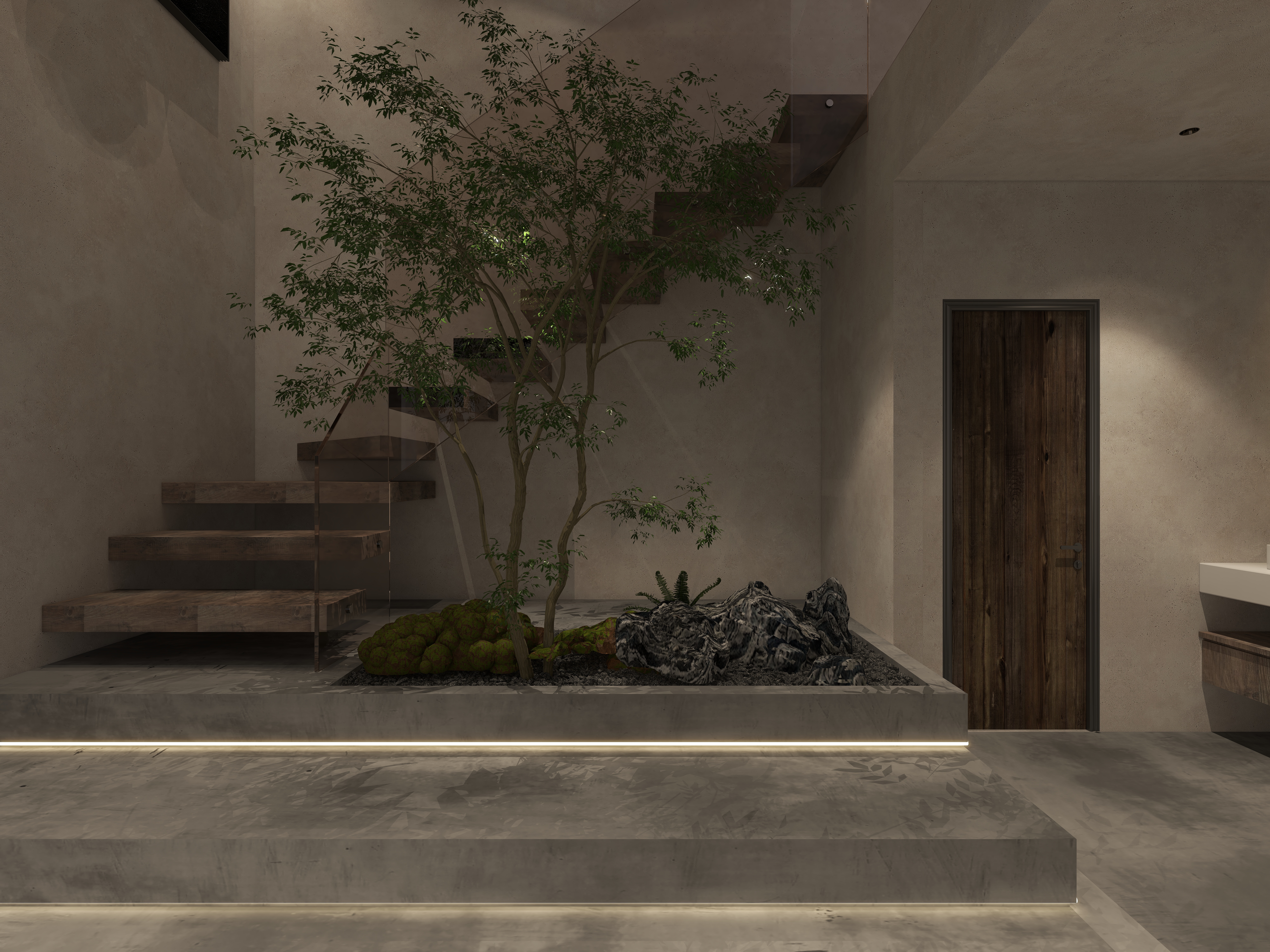 楚瑜设计-诧寂风混搭办公室一层楼梯间装修效果图第1张