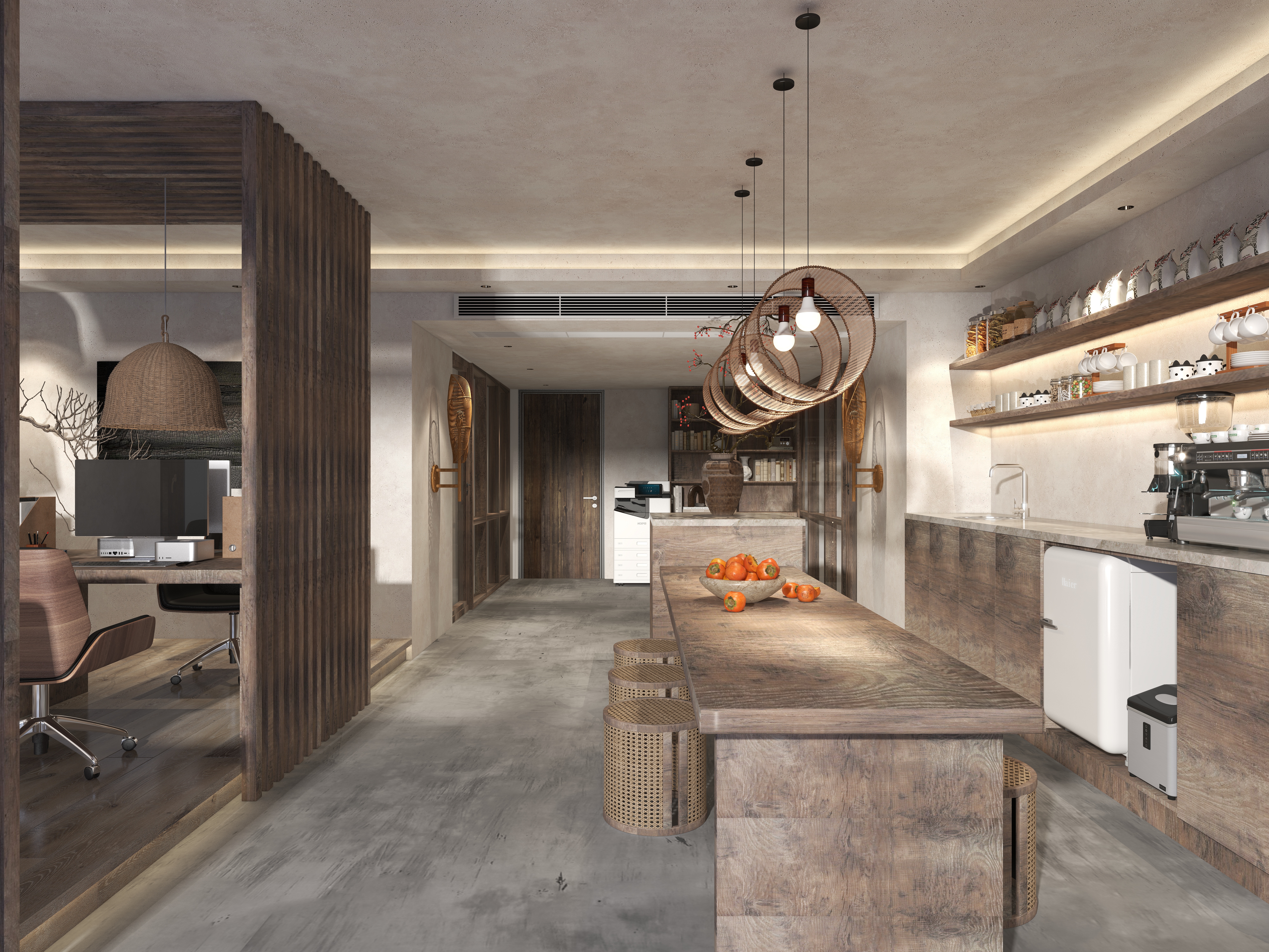 楚瑜设计-诧寂风混搭办公室二层办公区装修效果图第2张