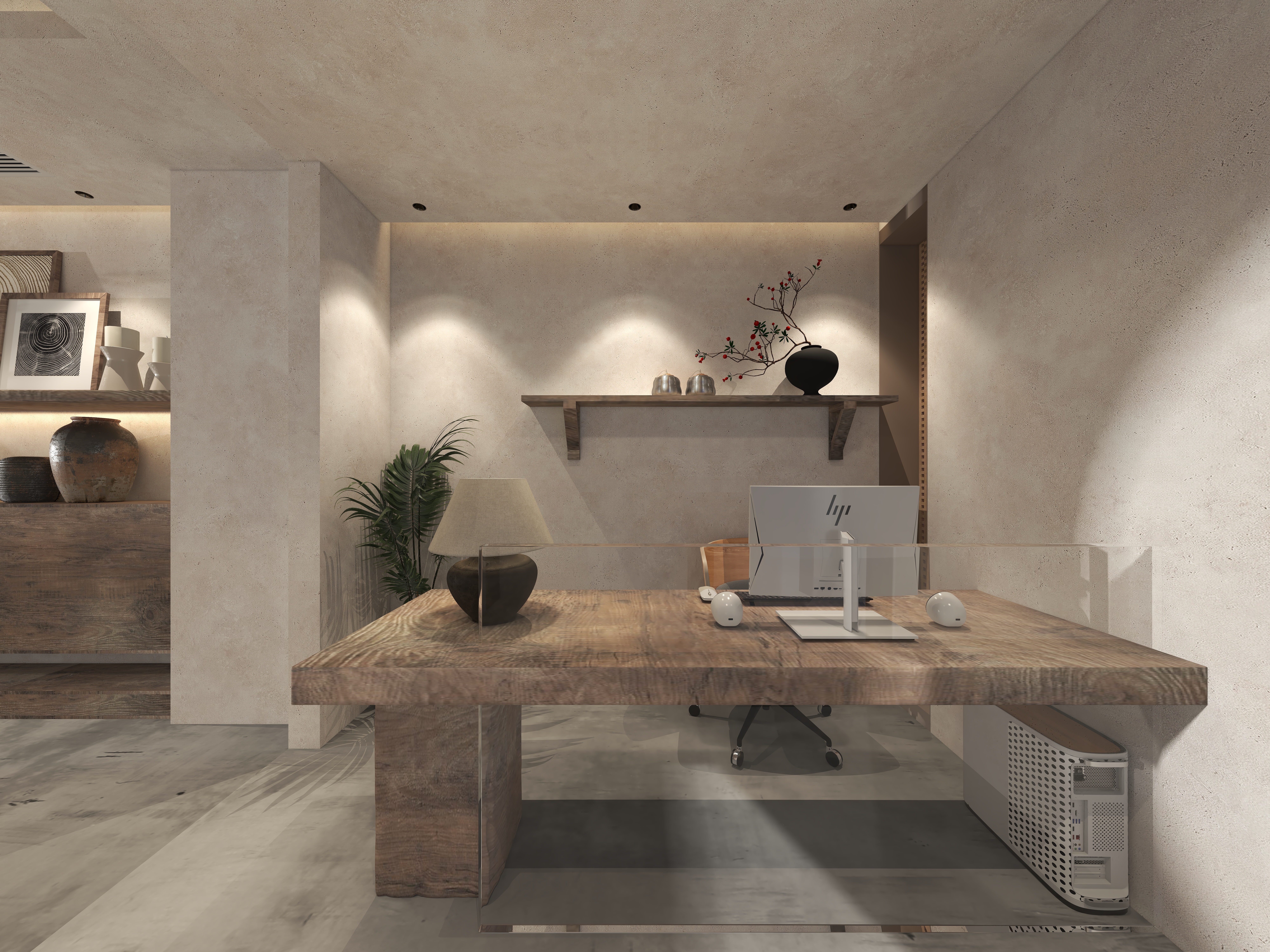 楚瑜设计-诧寂风混搭办公室一层前台装修效果图第1张