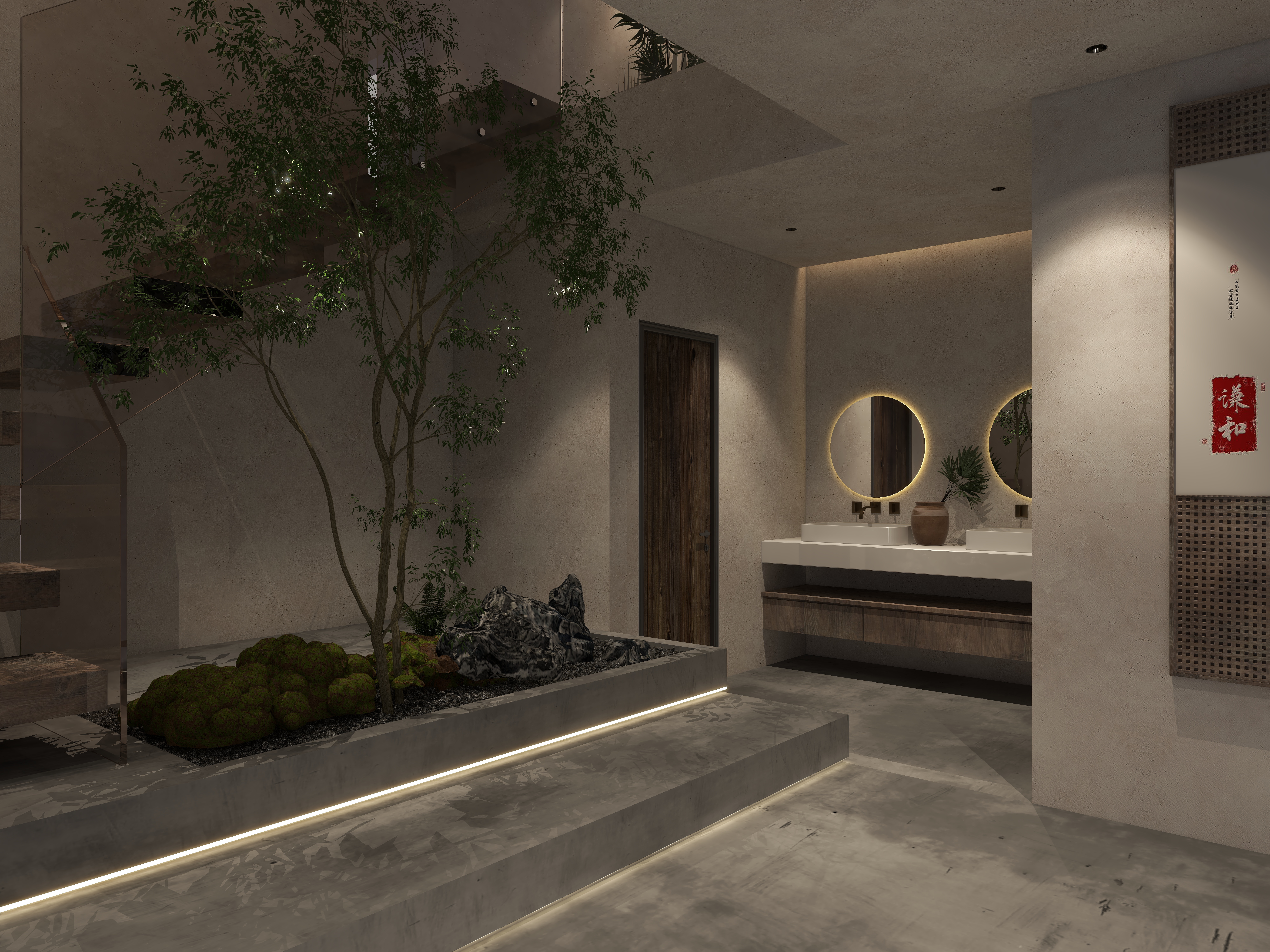 楚瑜设计-诧寂风混搭办公室一层楼梯间装修效果图第4张