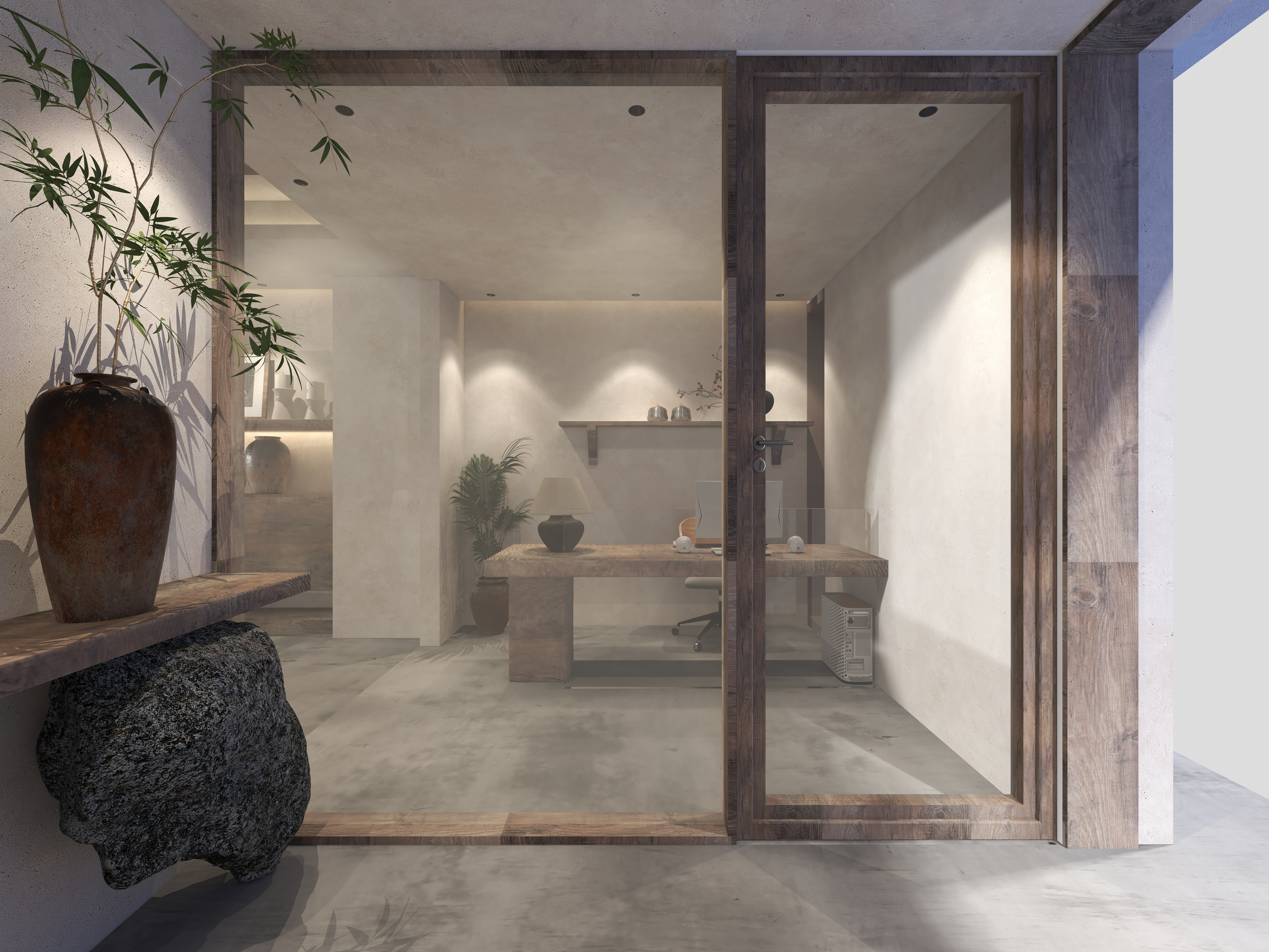 楚瑜设计-诧寂风混搭办公室一层门厅装修效果图第2张