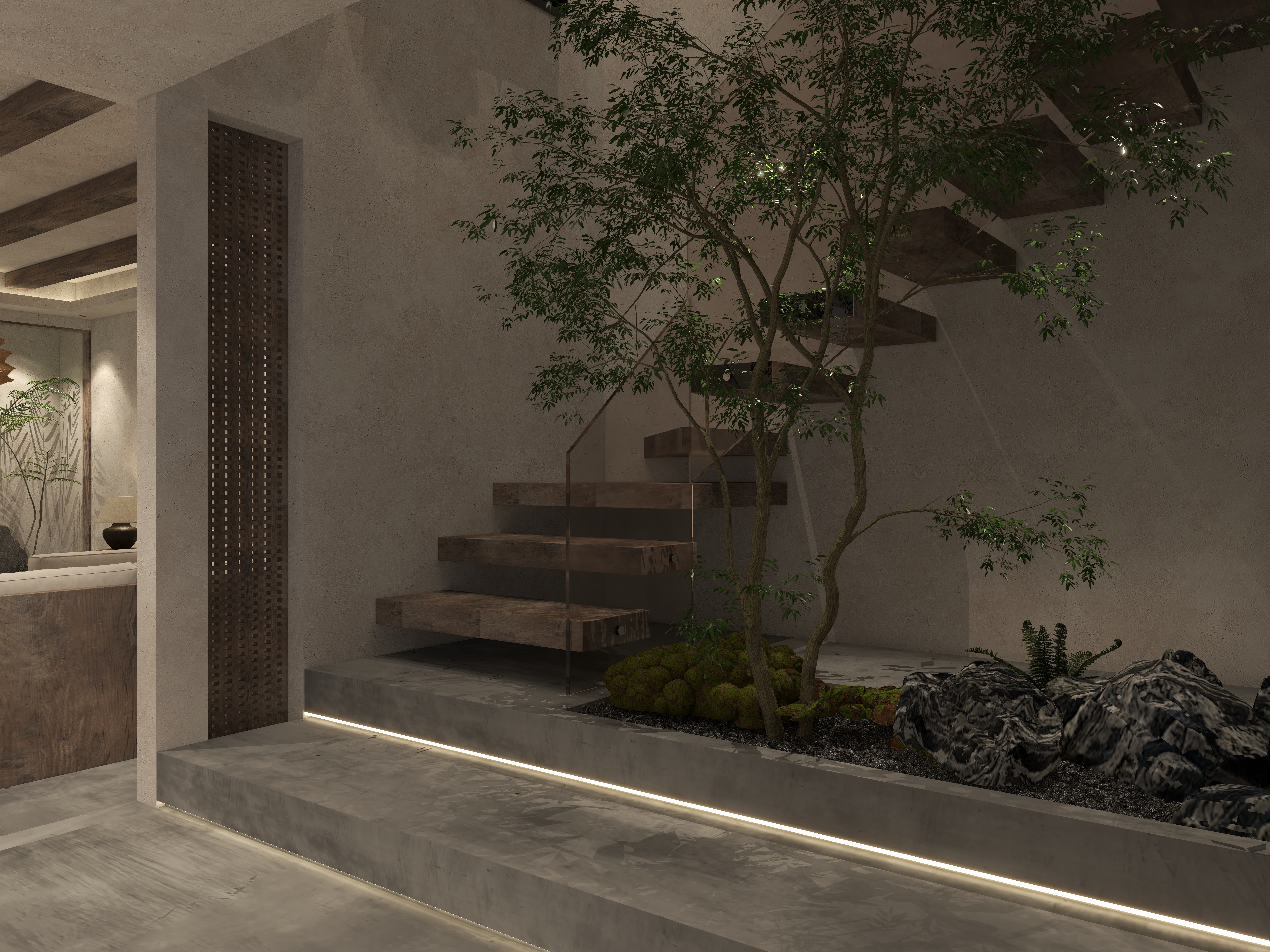 楚瑜设计-诧寂风混搭办公室一层楼梯间装修效果图第2张