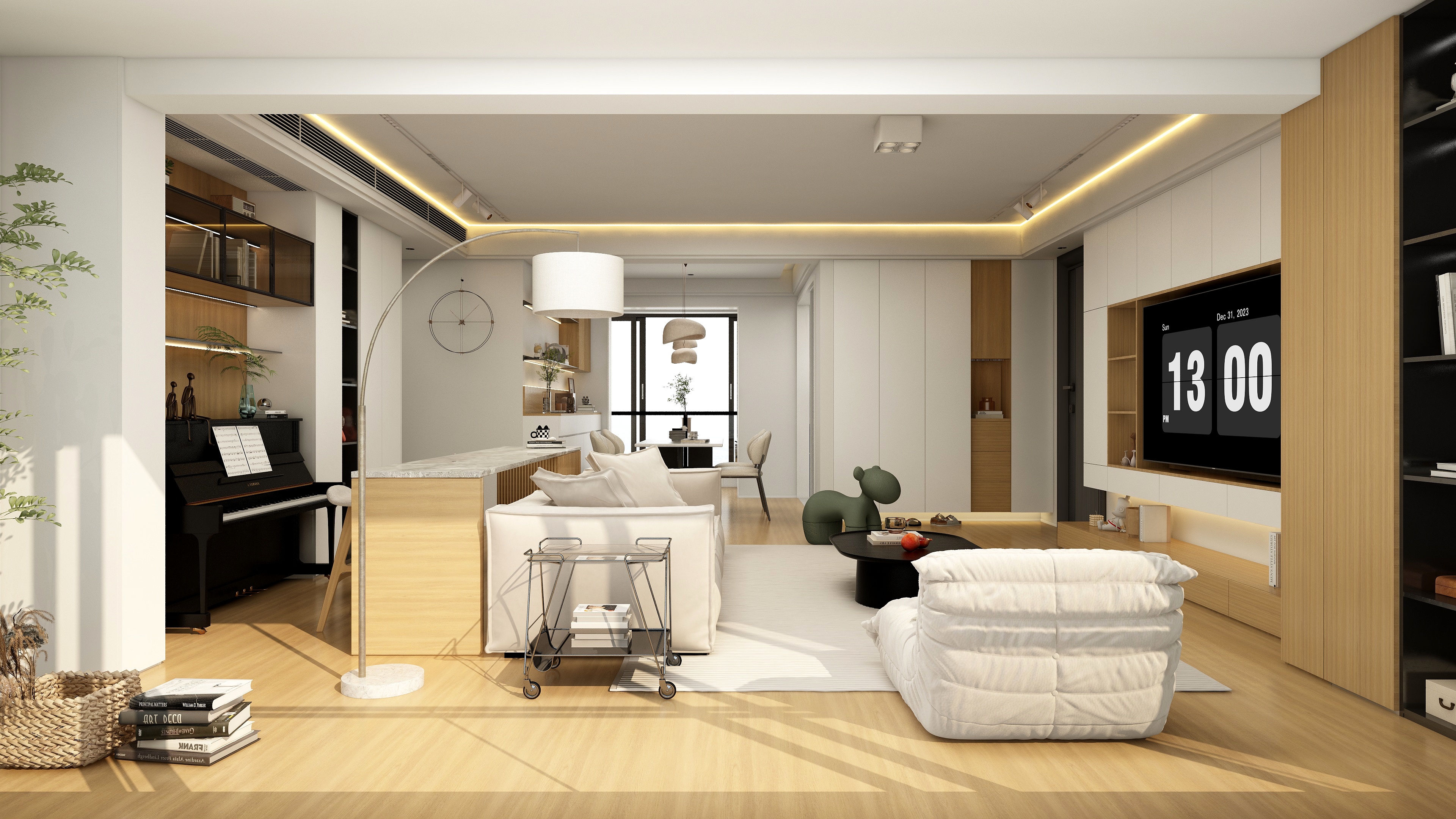 张煜强煜境设计-129平米现代原木四房装修效果图