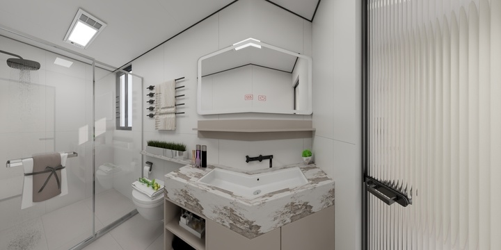 Modern Minimalist Bathroom with Black Accents