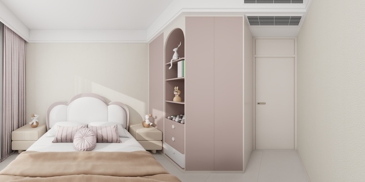 Girls Bedroom with Transitional Minimalist Design