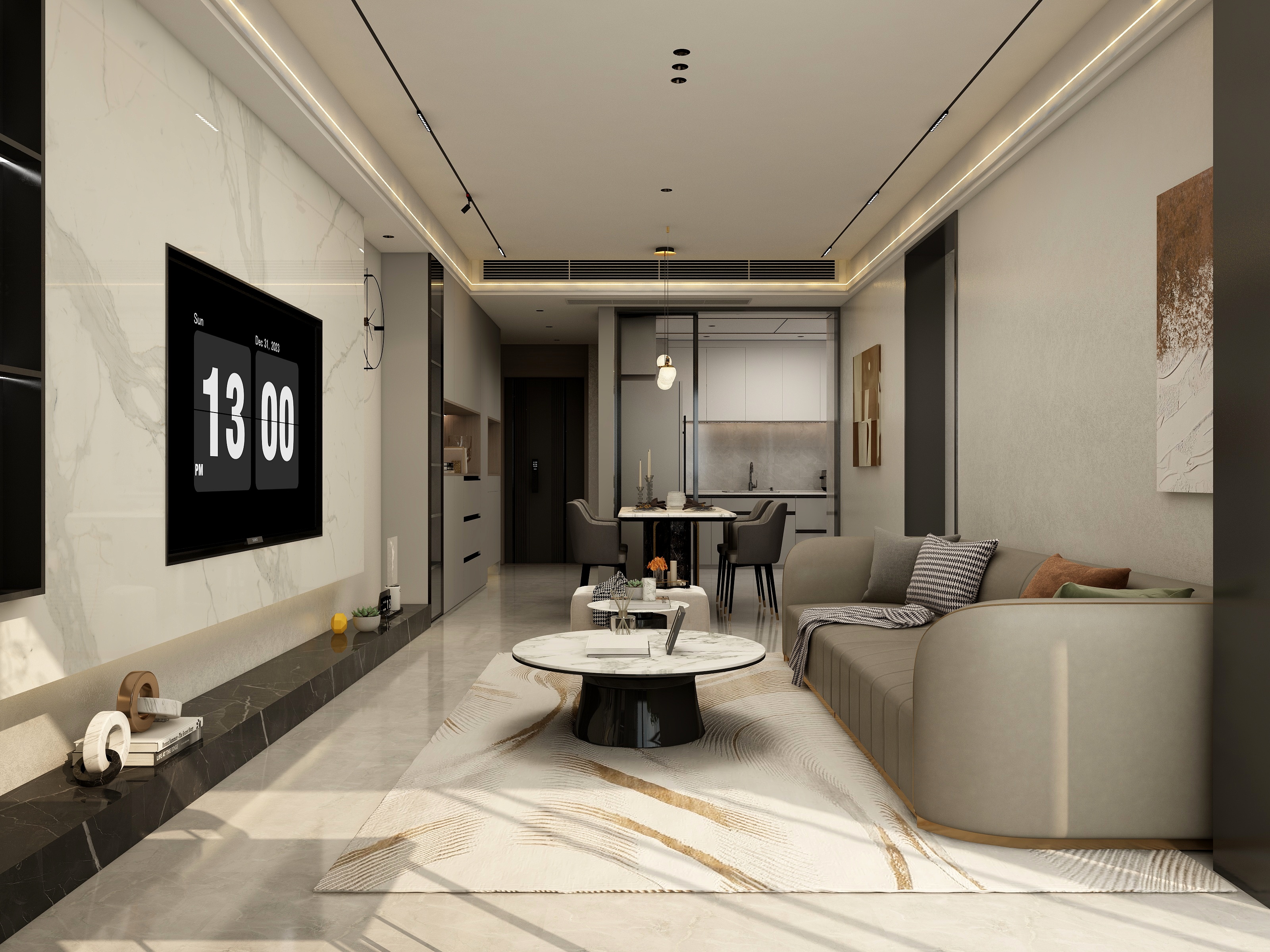 张煜强煜境设计-106平米现代轻奢三房装修效果图