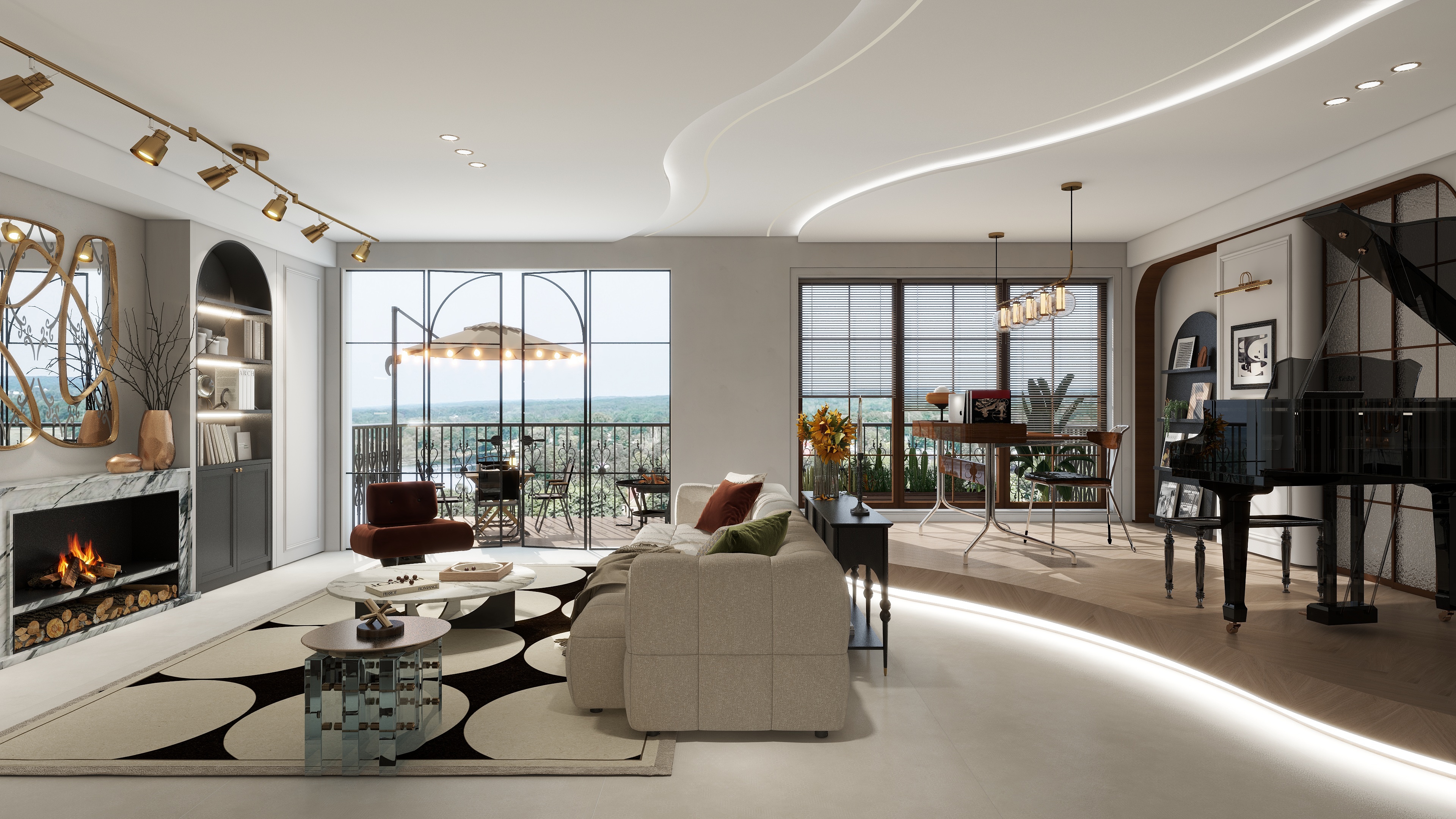 大金空调官方-法式中古风客餐厅，为家注入冬日浪漫！装修效果图