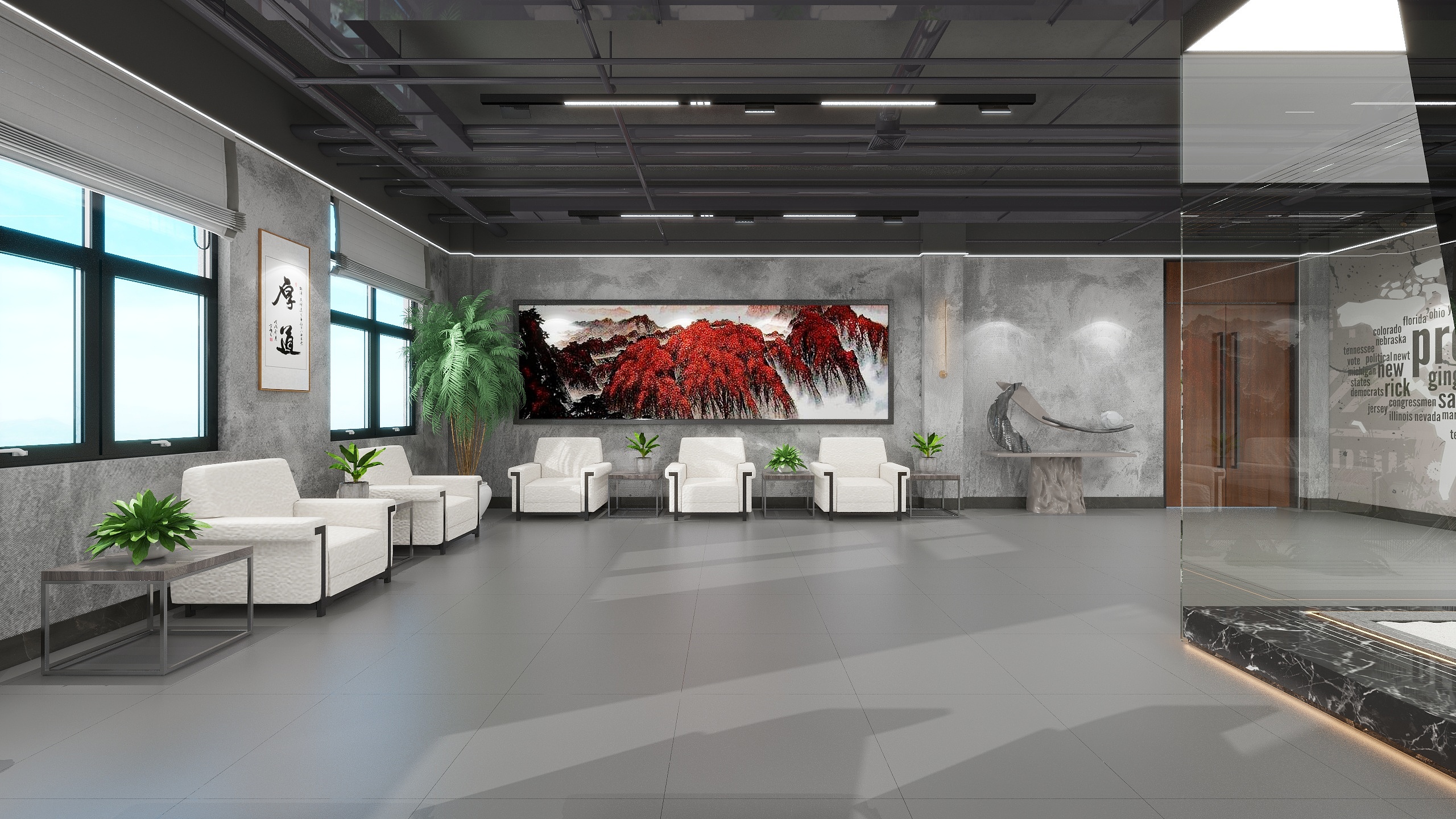 神马云在线-157平泰州老板办公室装修效果图