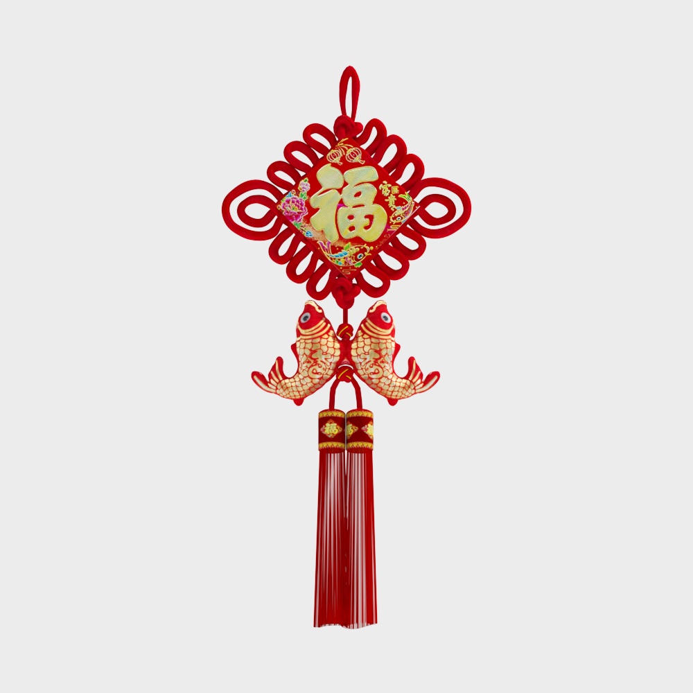 新年中国结福字有鱼挂件