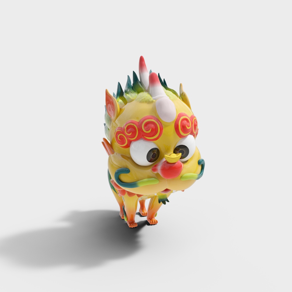 黄色国潮貔貅雕塑