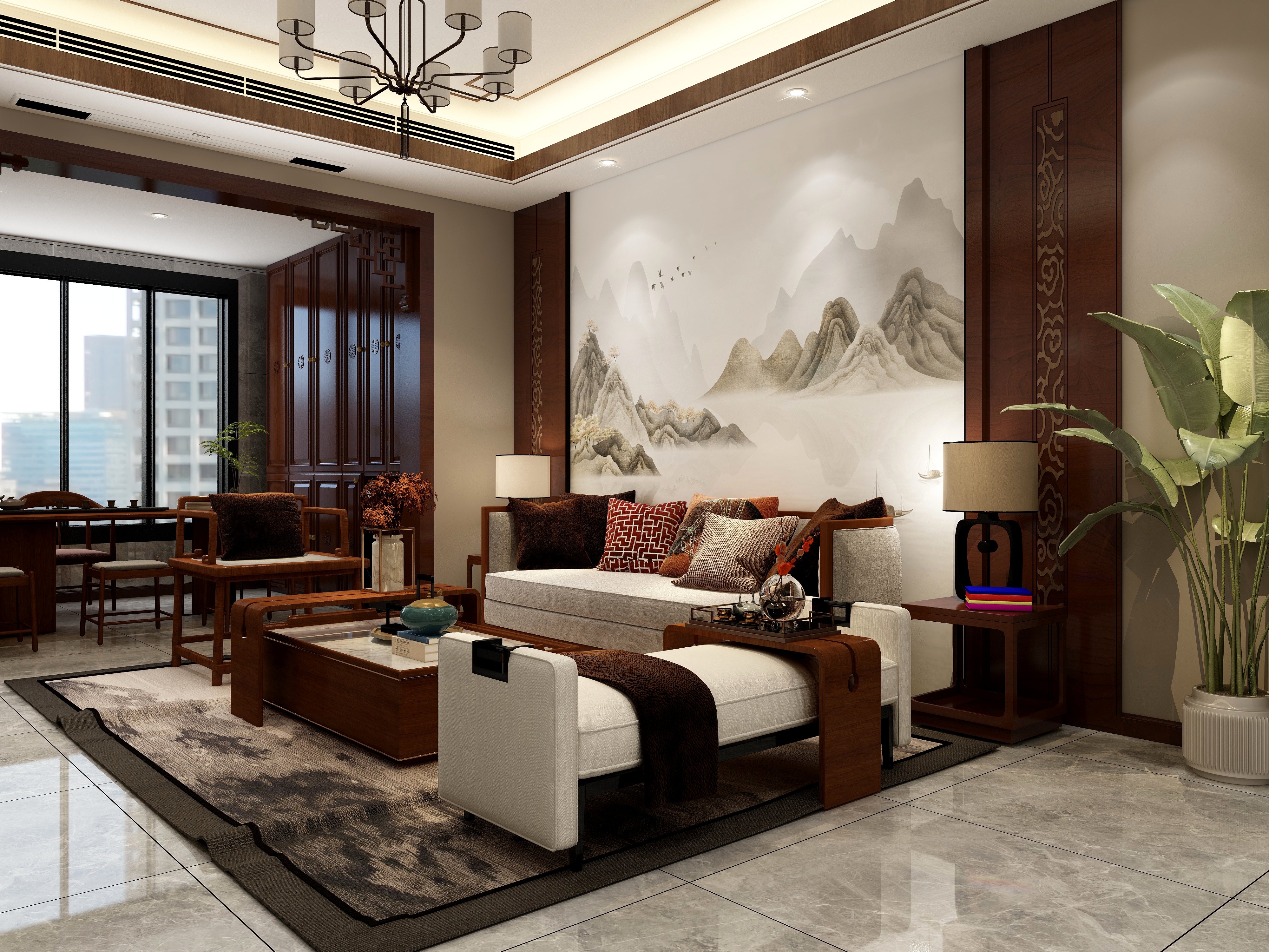 大金空调官方-140㎡三居室|移步换景的中式美学！装修效果图