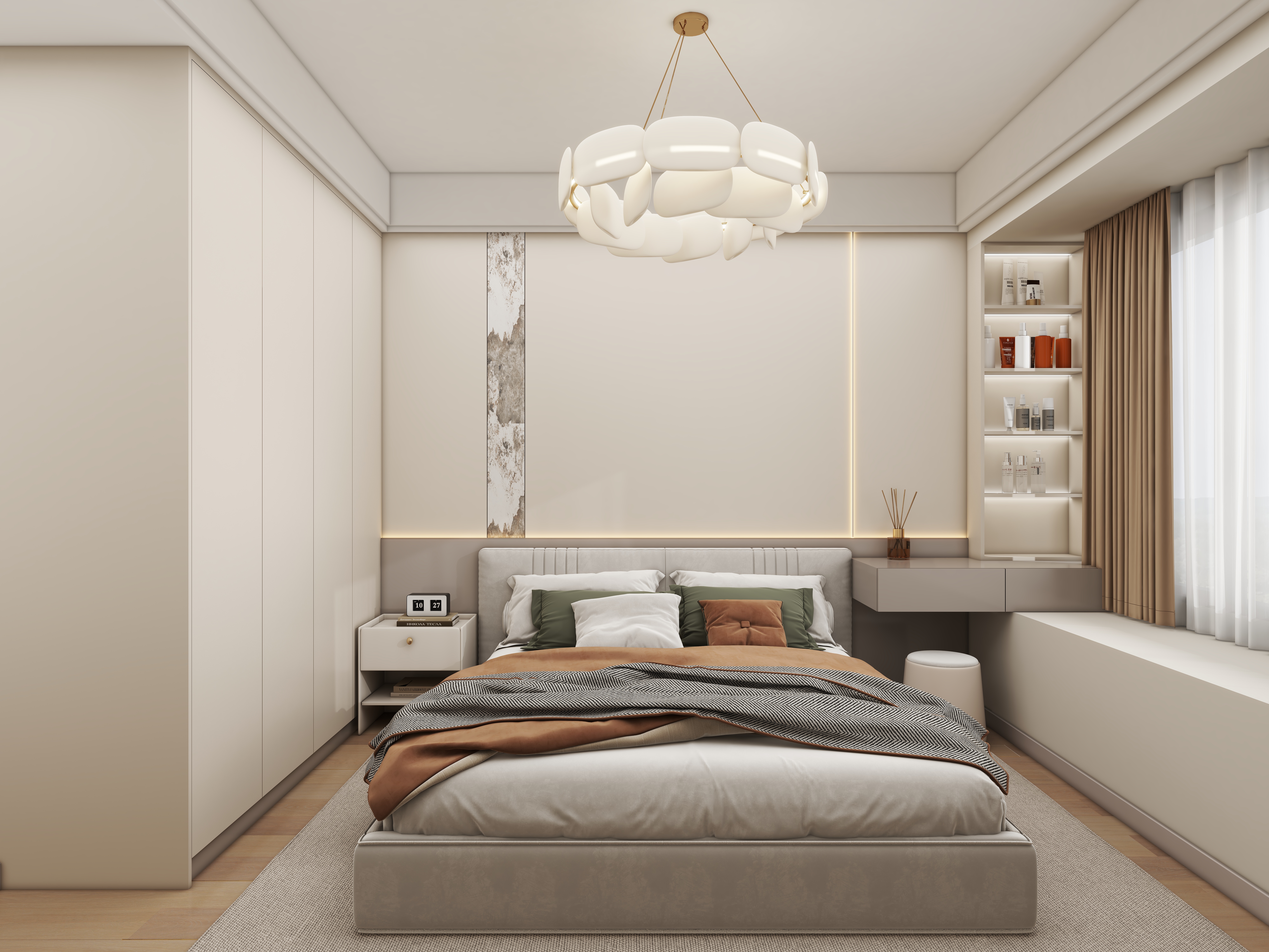 壹诺设计工作室-94㎡3室-奶油风 装修效果图