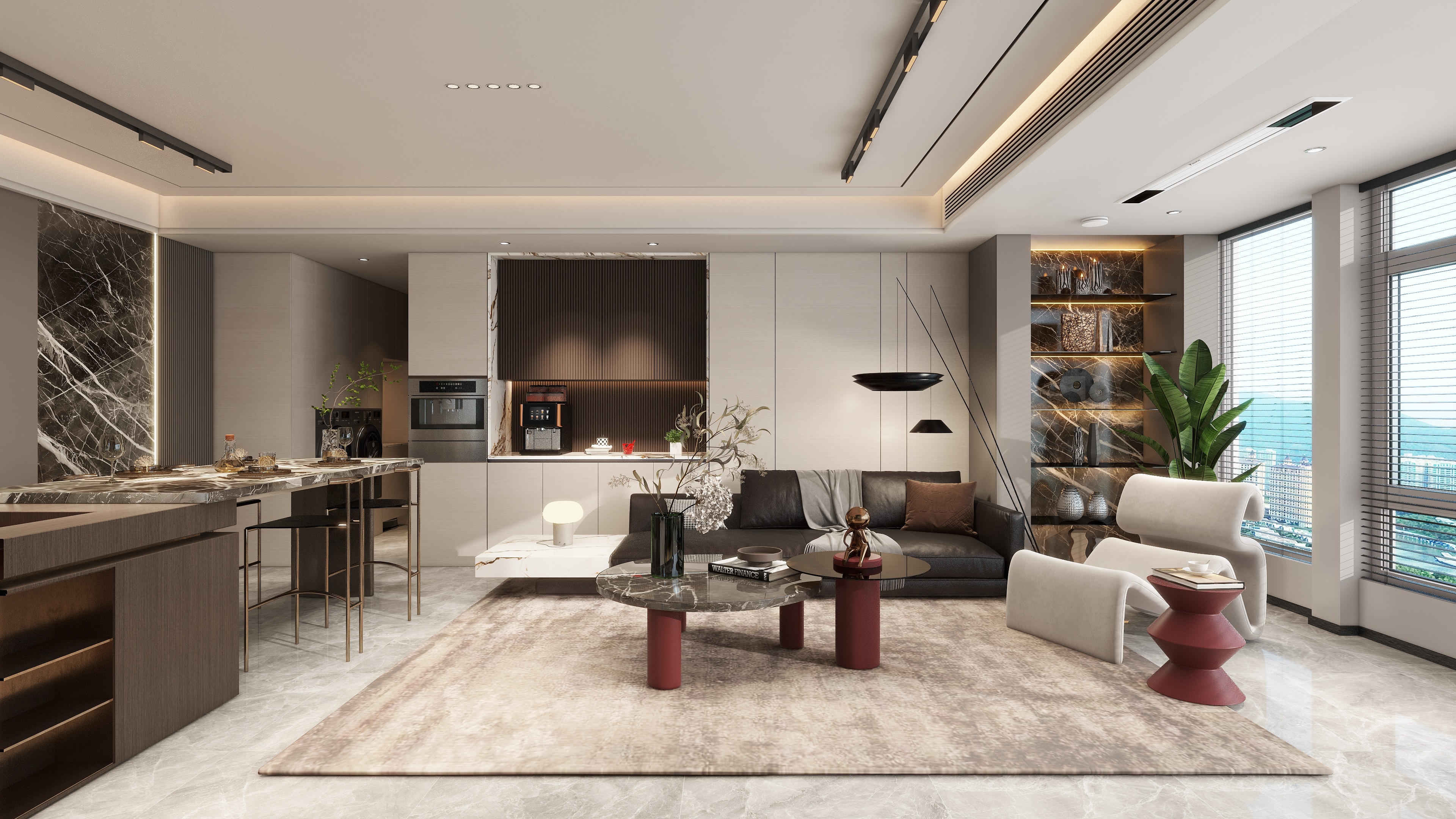 大金空调官方-150㎡现代简约大平层，筑造流淌的黑与白。装修效果图