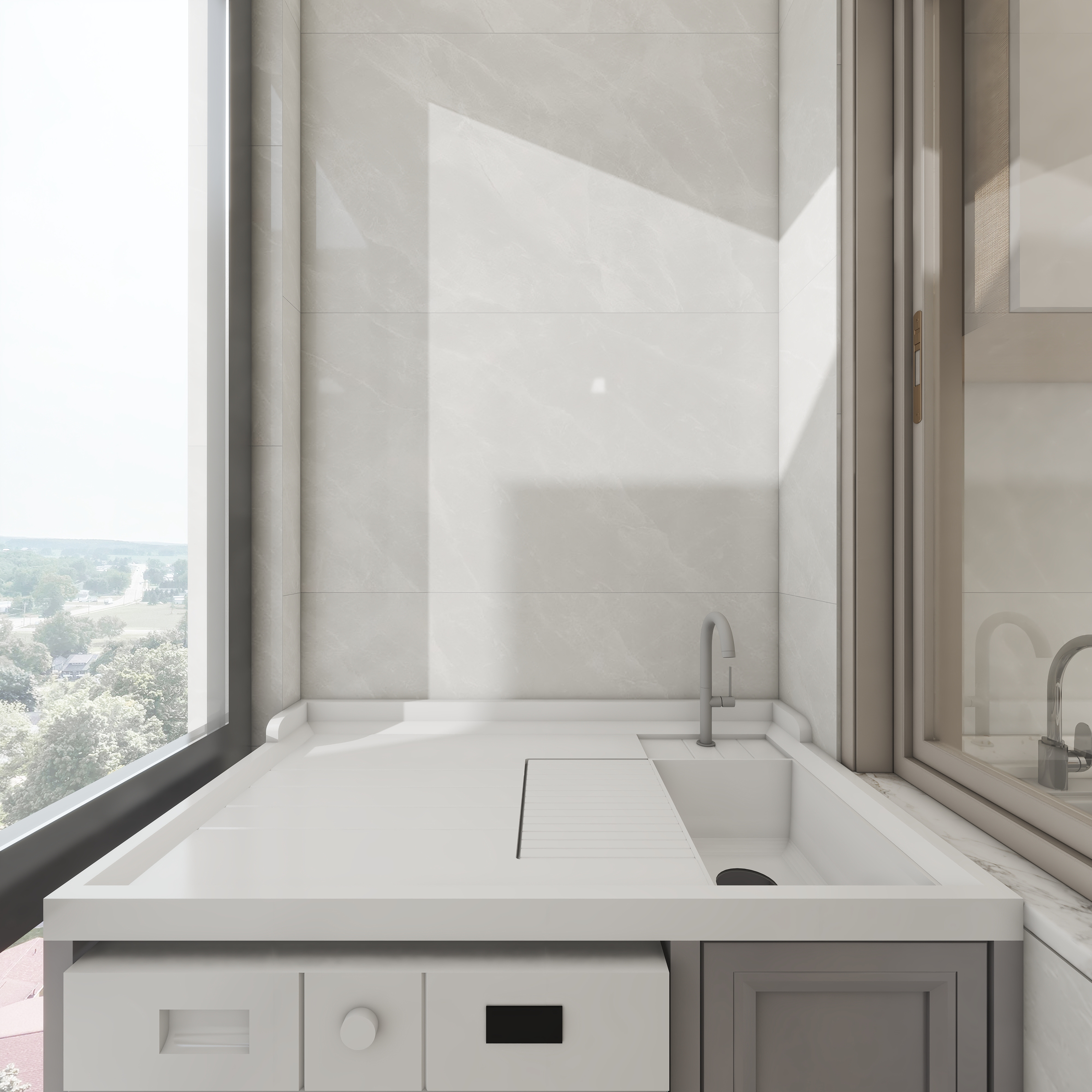 壹诺设计工作室-85㎡3室-原木风一层阳台装修效果图第1张