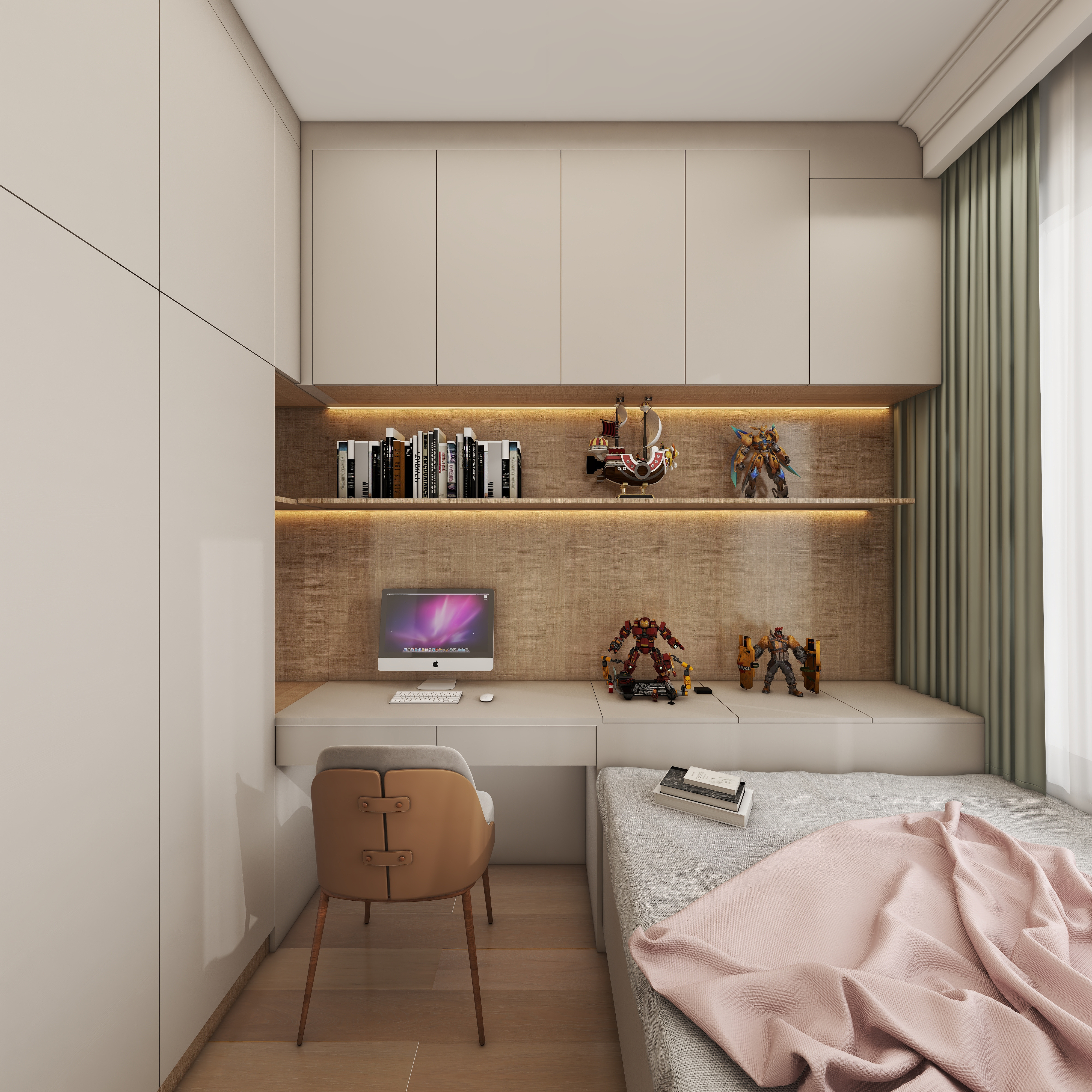 壹诺设计工作室-85㎡3室-原木风一层儿童房装修效果图第3张