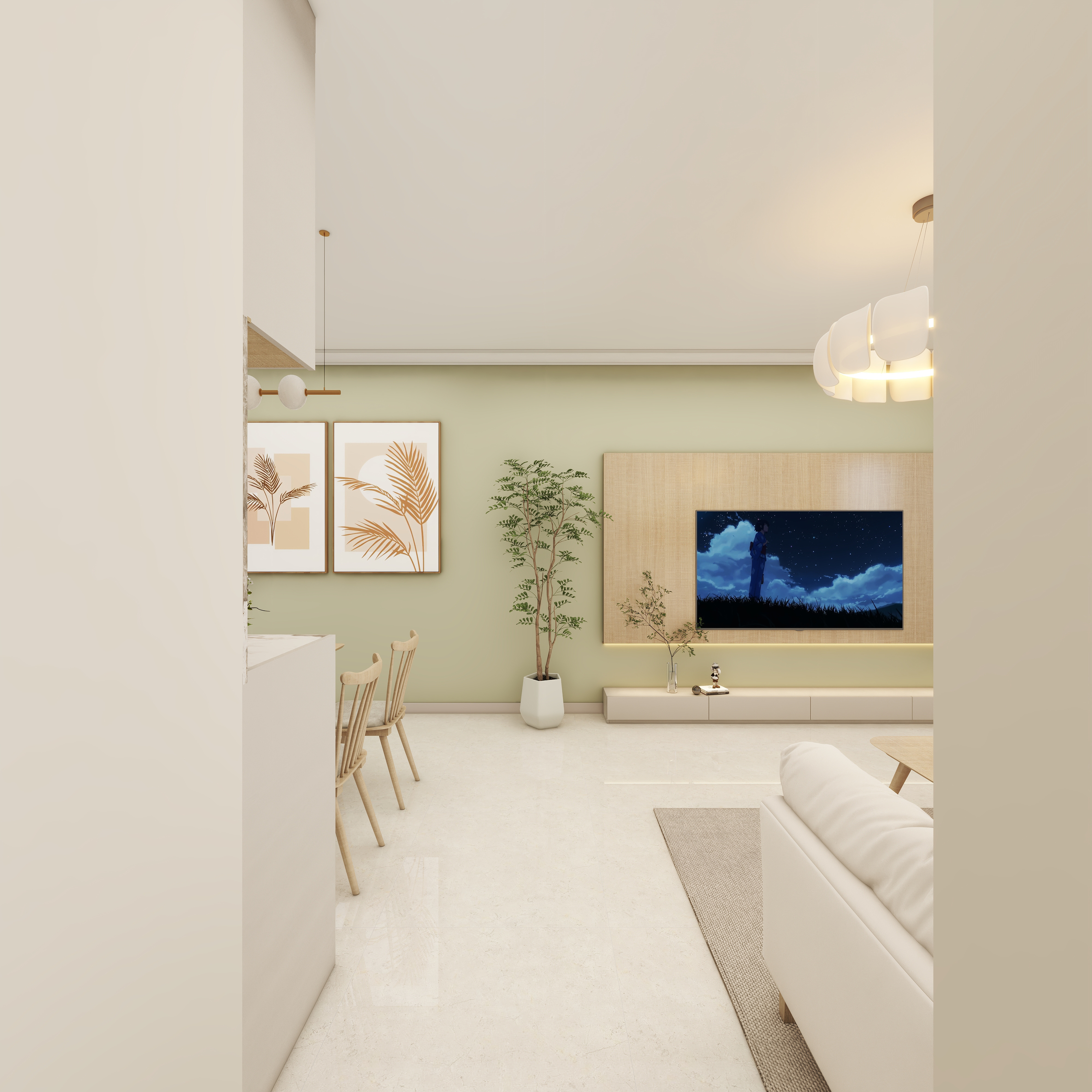 壹诺设计工作室-85㎡3室-原木风一层客餐厅装修效果图第5张