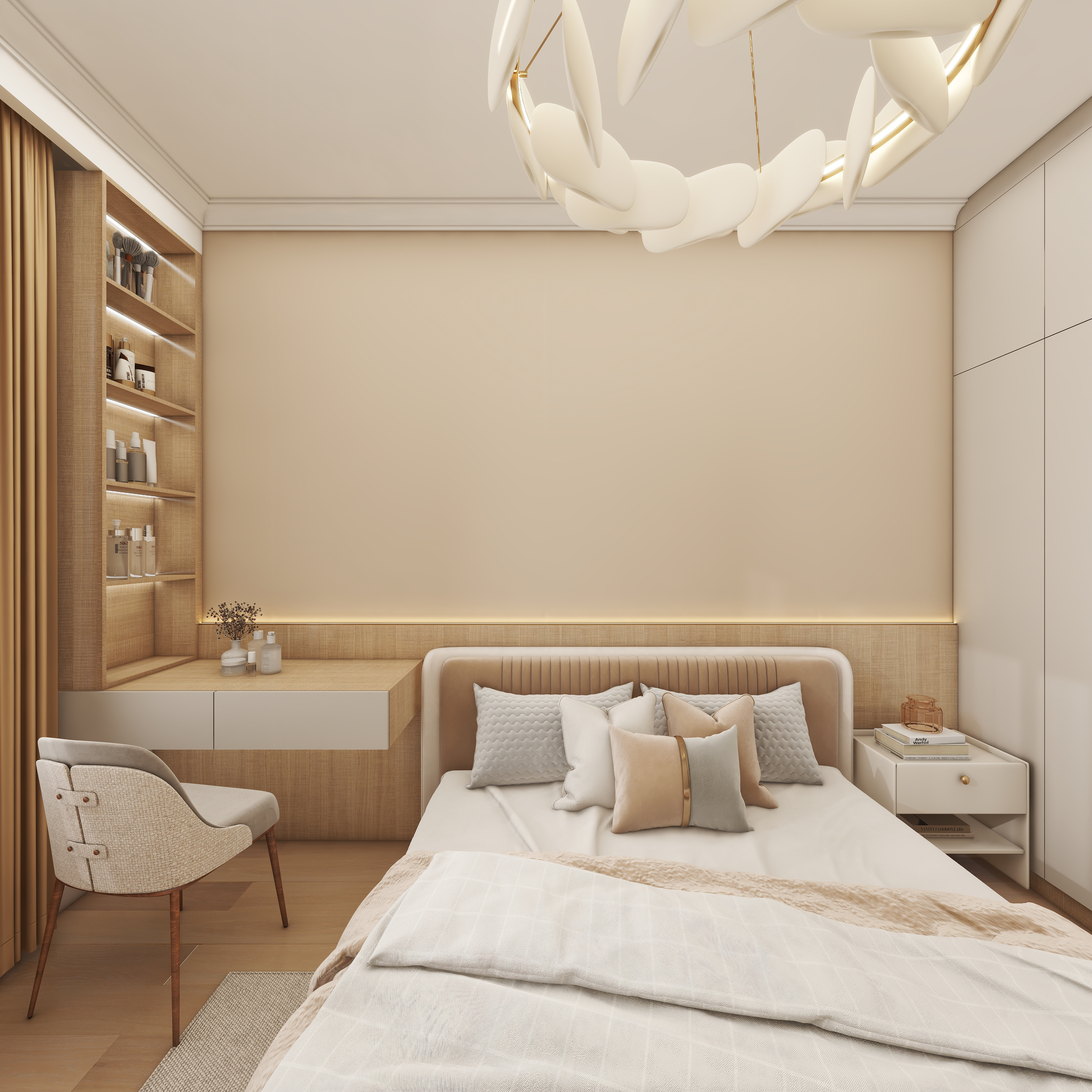 壹诺设计工作室-85㎡3室-原木风一层主卧装修效果图第4张