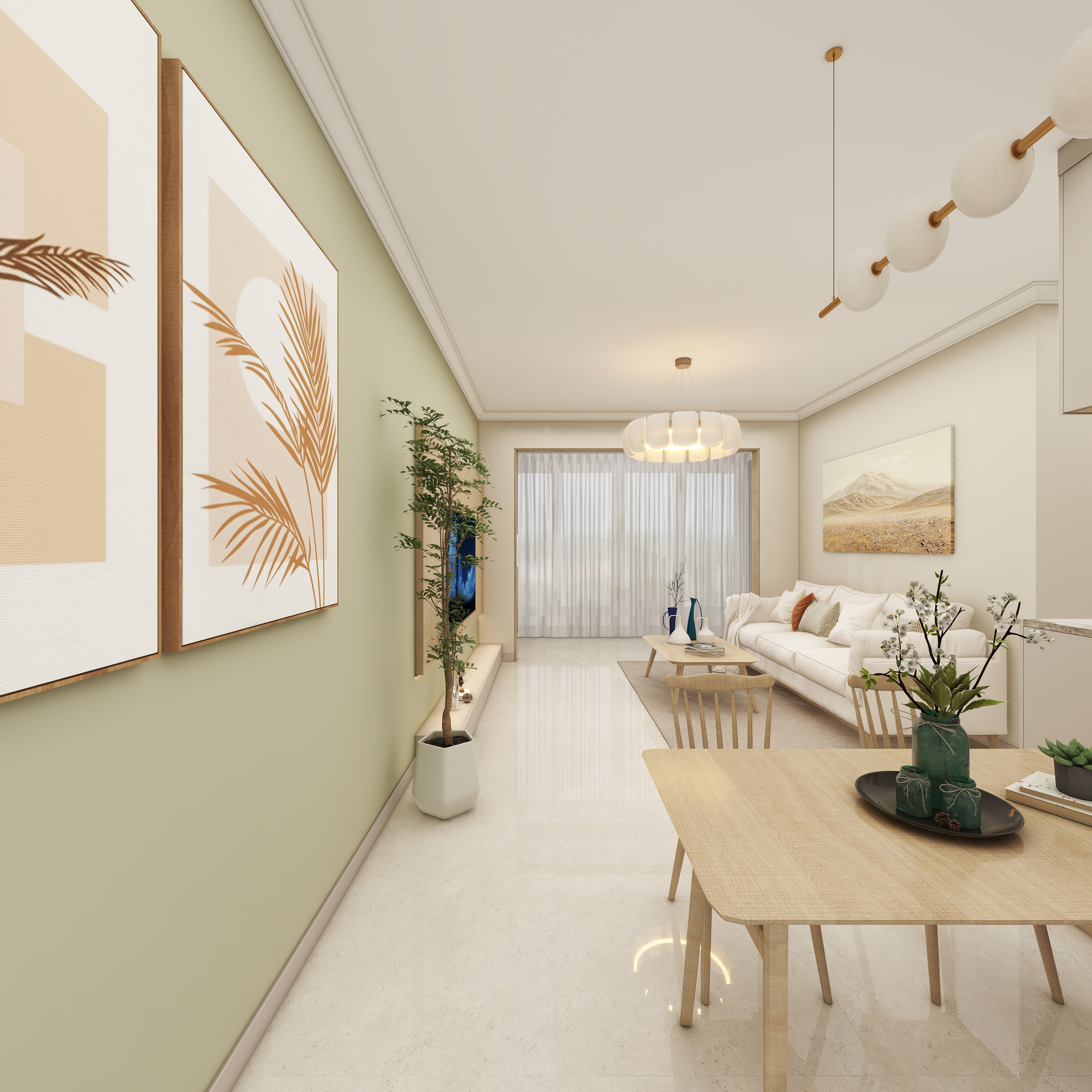 壹诺设计工作室-85㎡3室-原木风一层客餐厅装修效果图第3张