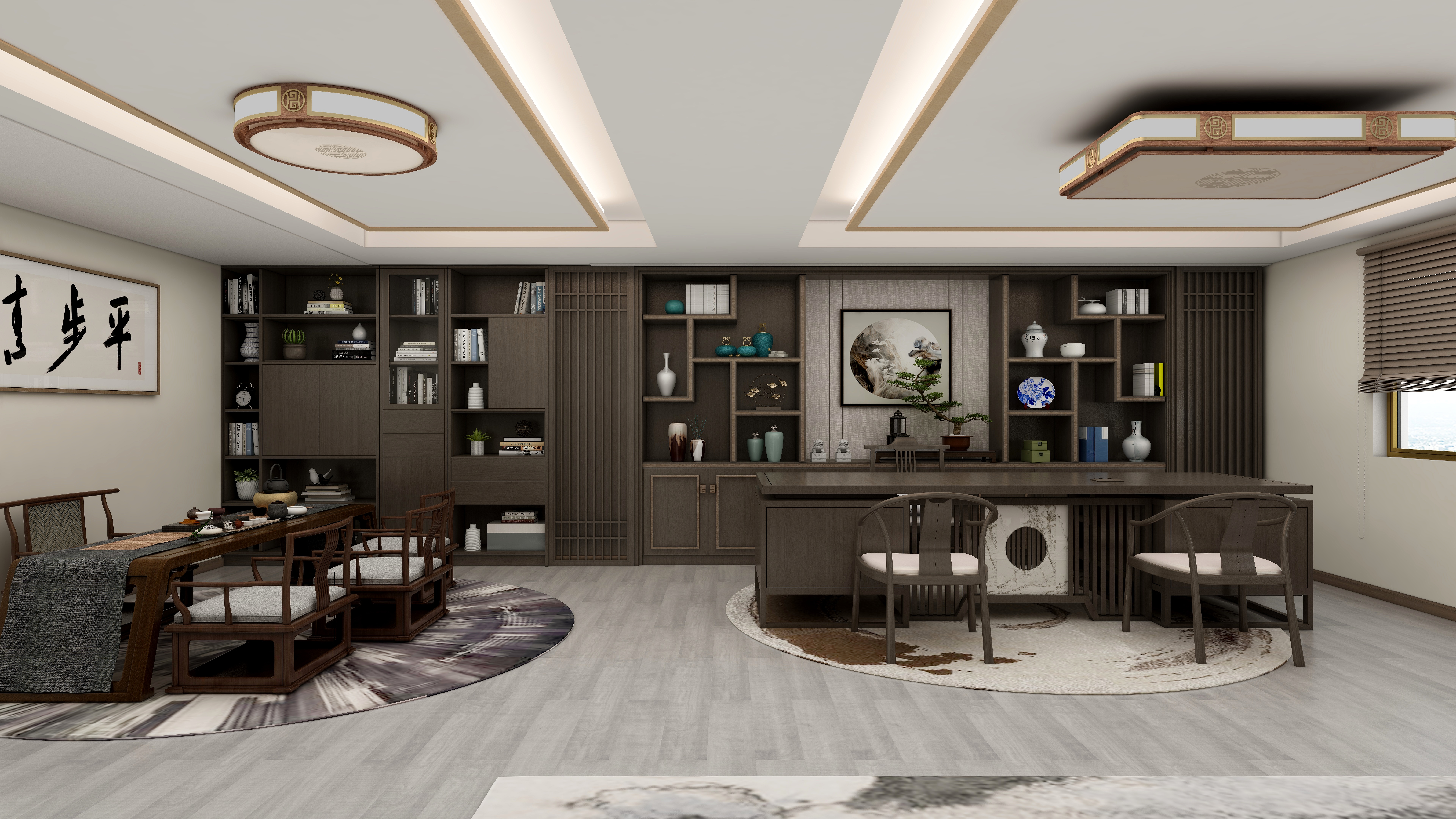 星空设计500一套-新中式办公室装修效果图