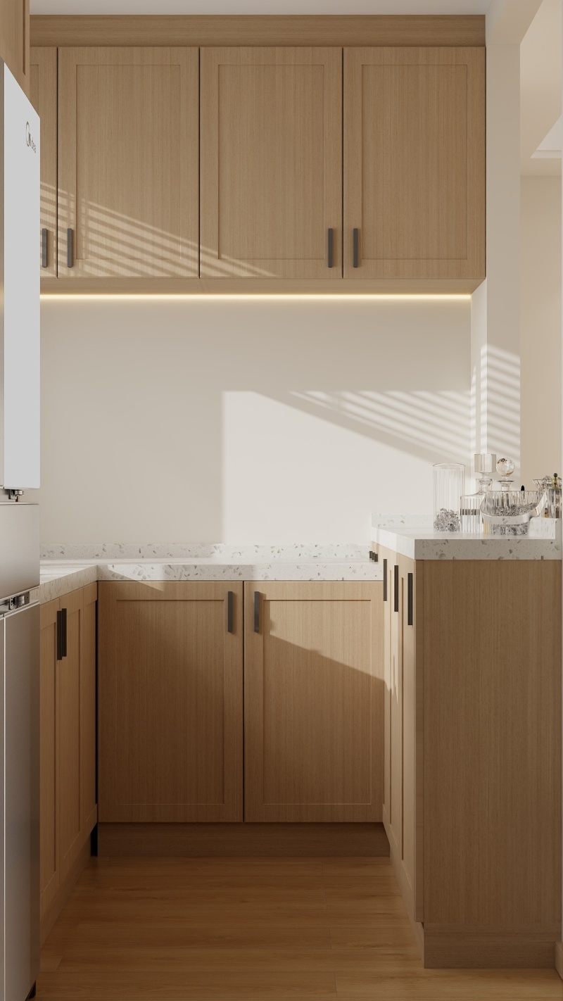 Modern Minimalist Kitchen with Creamy Wood Tones