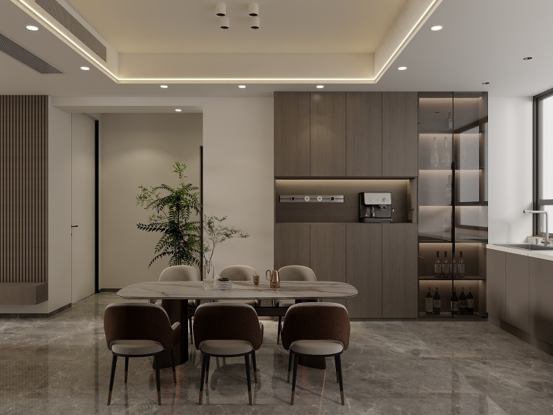 Contemporary Gray-Brown Dining Room with Natural Touch