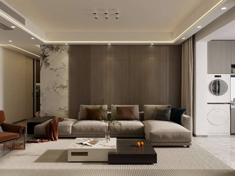 Modern Minimalist Living Room with Wood Tones