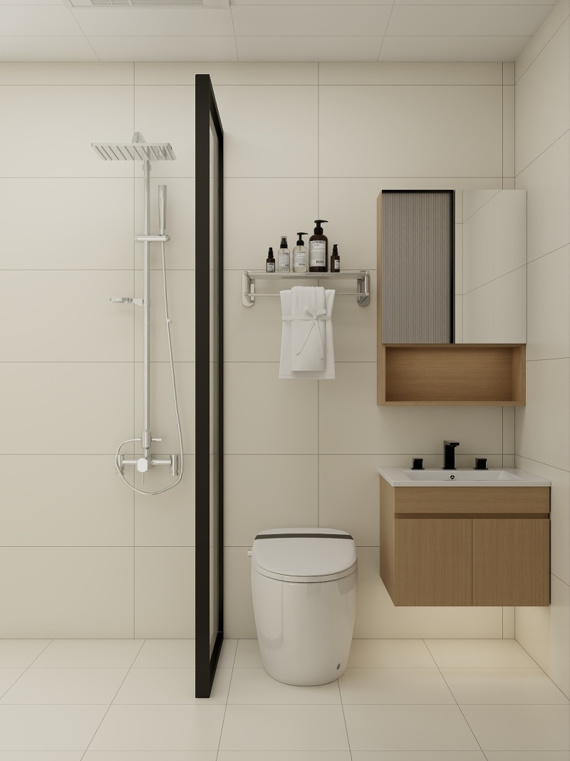 Modern Minimalist Bathroom with Creamy Tones