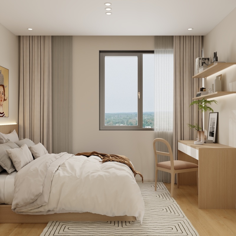 Modern Minimalist Bedroom with Creamy Beige Tones