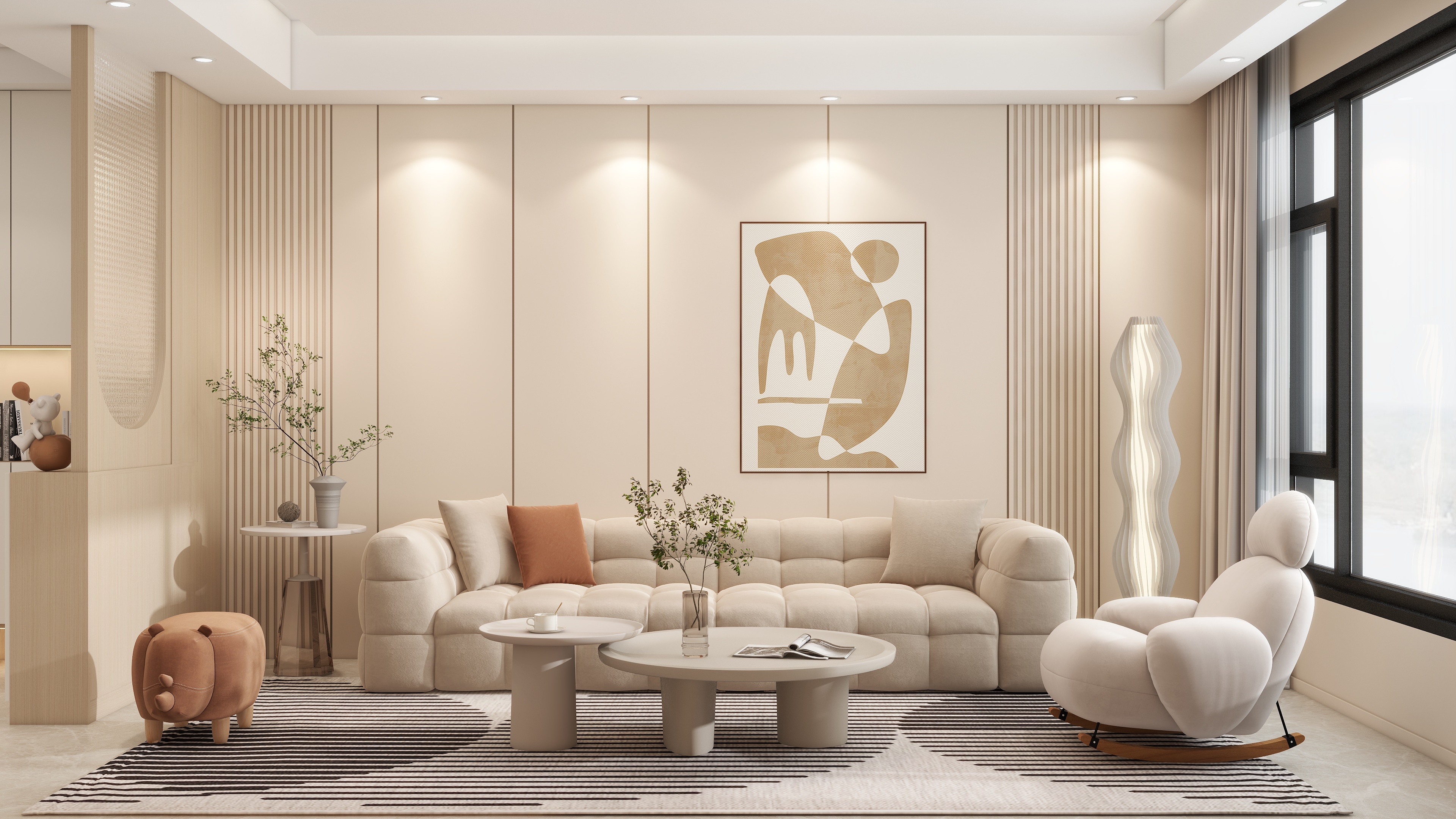 庄育霖-京华御景苑112平奶油风3室装修效果图