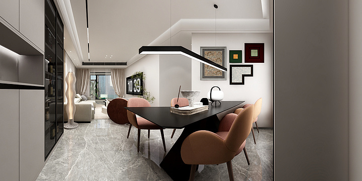 Modern Minimalist Dining Room with Black & White Accents