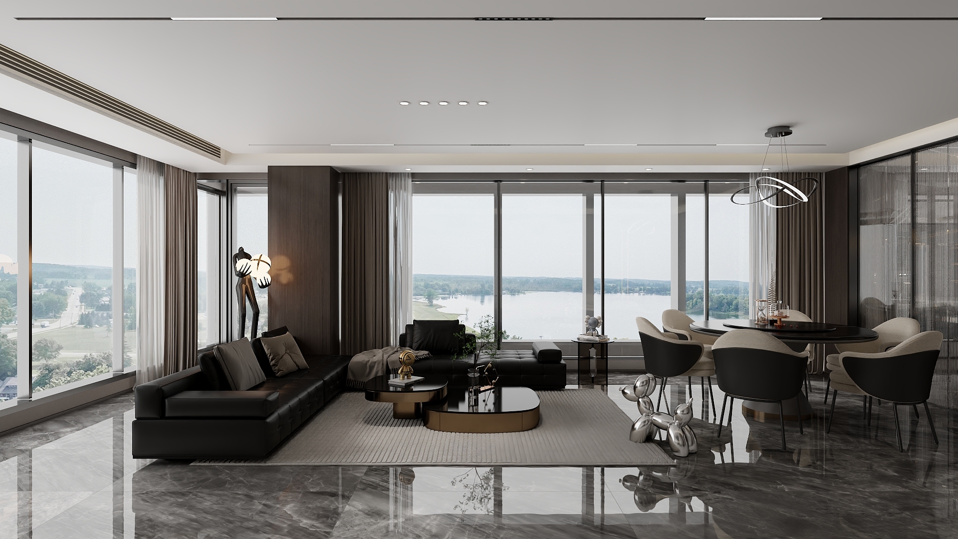 吴爽-156m²现代轻奢黑白灰无主灯装修效果图