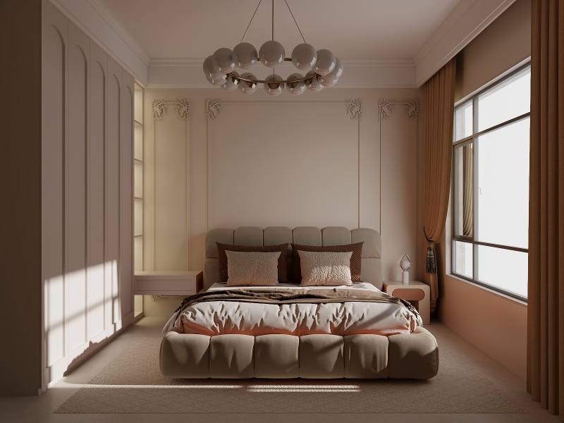 Contemporary Bedroom with Beige and Brown