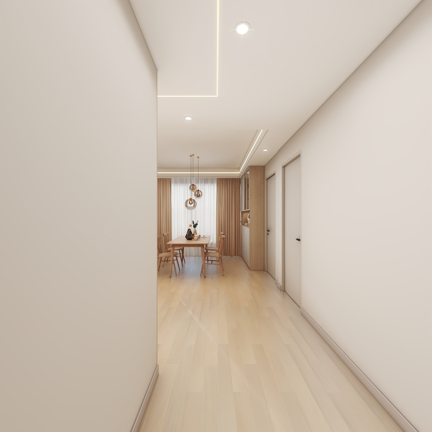 壹诺设计工作室-114㎡4室-原木风一层客餐厅装修效果图第4张