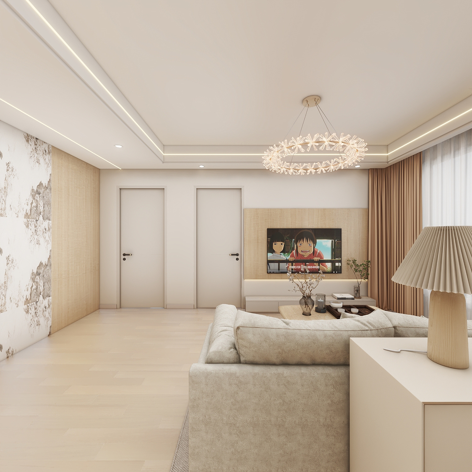 壹诺设计工作室-114㎡4室-原木风一层客餐厅装修效果图第3张