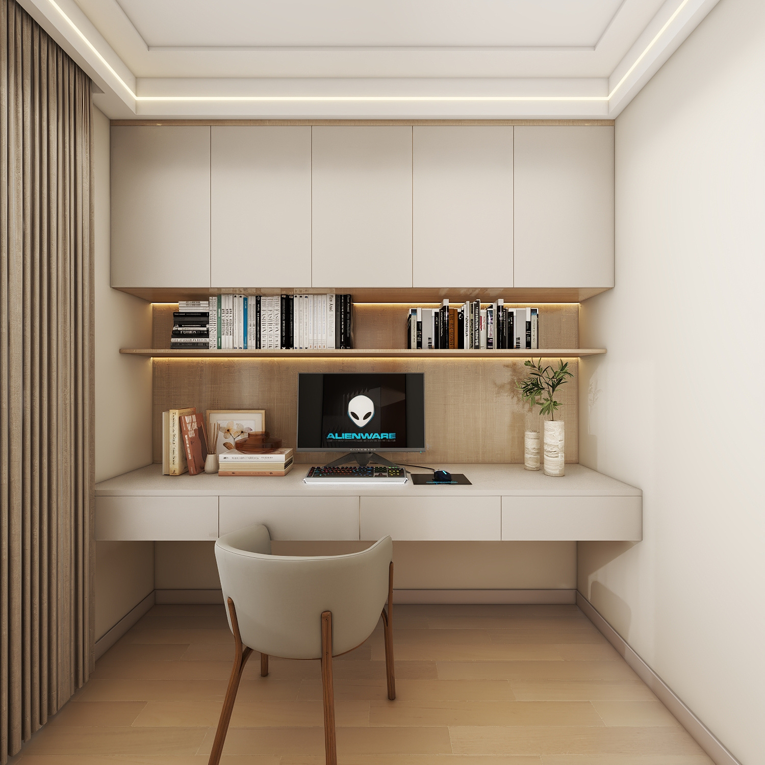 壹诺设计工作室-114㎡4室-原木风一层书房装修效果图第3张