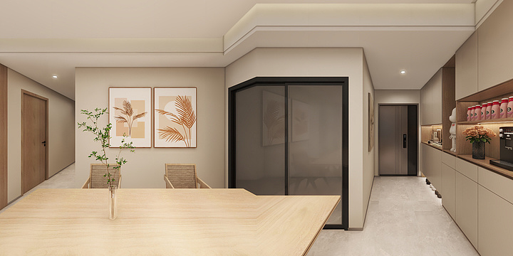 Minimalist Wood Tone Dining Room
