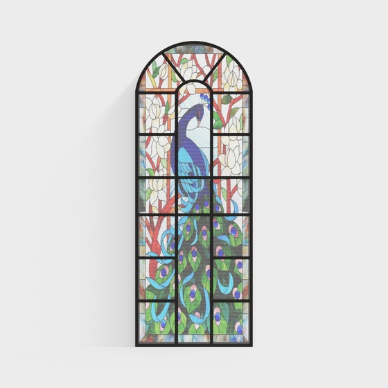 French Painted Decorative Glass Windows 3D Model