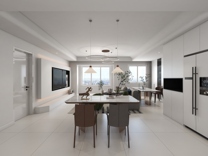 Modern Minimalist Dining Room with Brown Accents