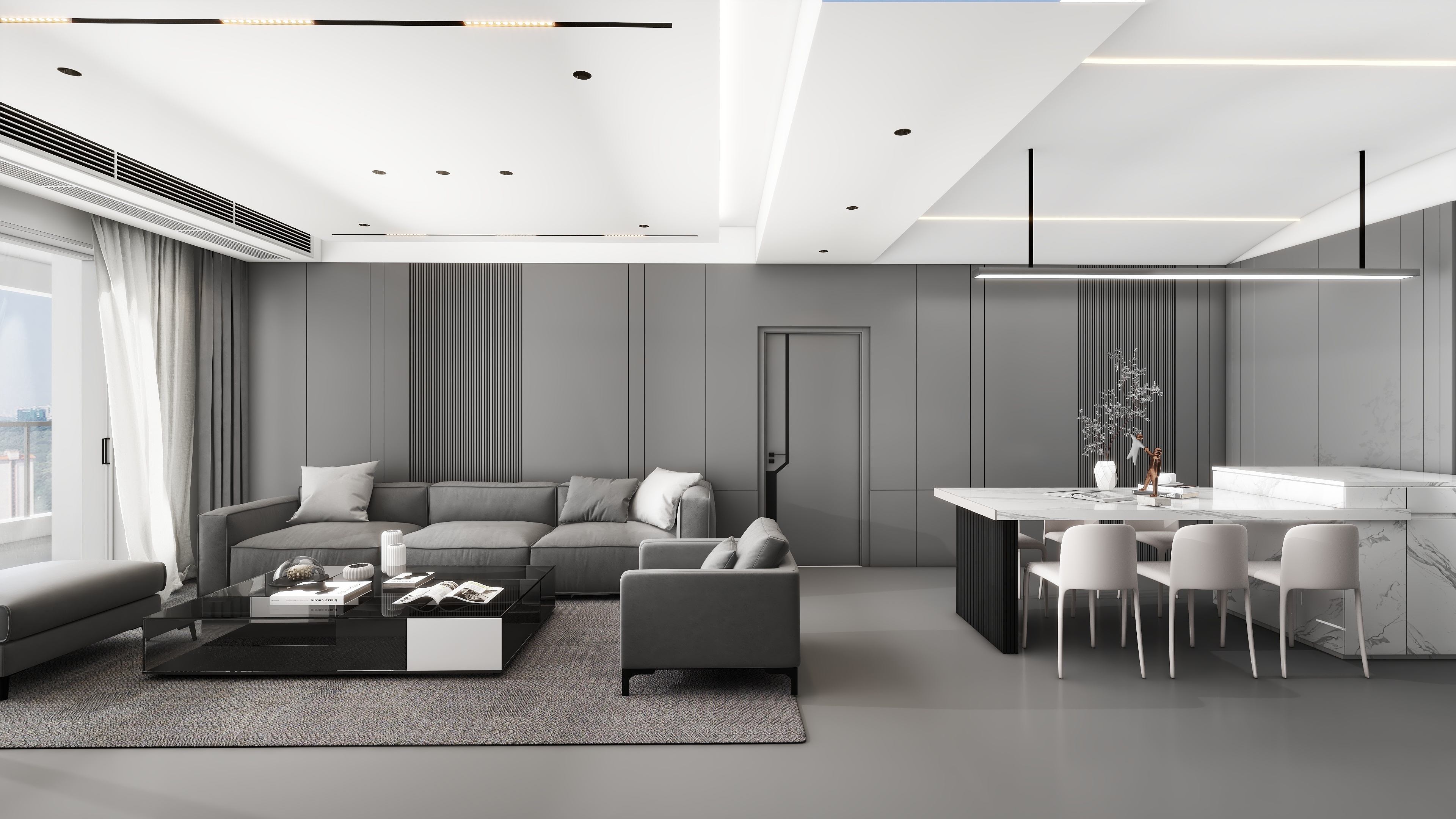 孤丨舟-现代简约黑白灰装修效果图
