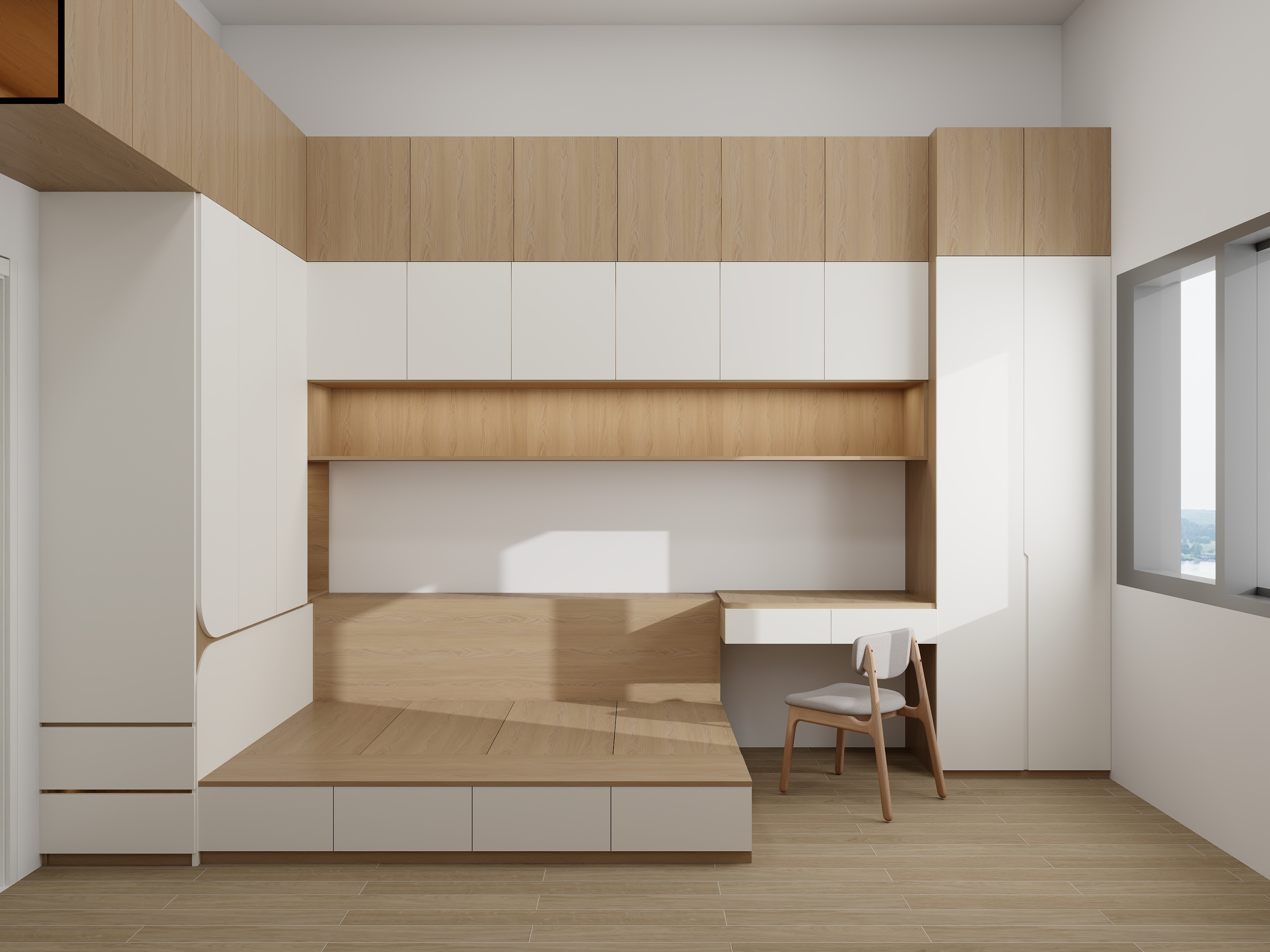 汕头HCVeKb-10平自建房榻榻米书桌衣柜一体-装修设计方案