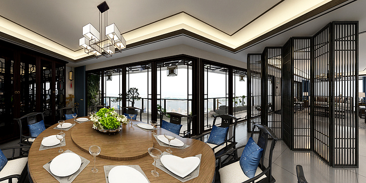 远扬空间设计师-中式风格客餐厅设计【雅致】-装修设计方案