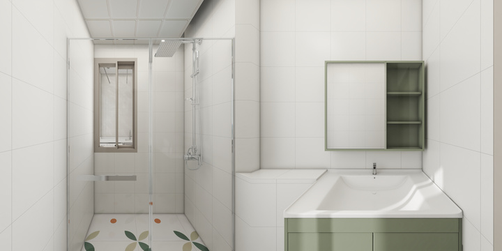 Modern Minimalist Bathroom with Green Accents