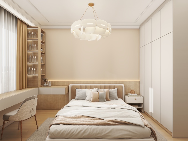 Minimalist Creamy Bedroom Design Ideas