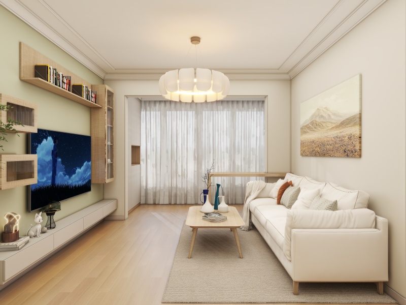 Minimalist Creamy Living Room with Natural Touches