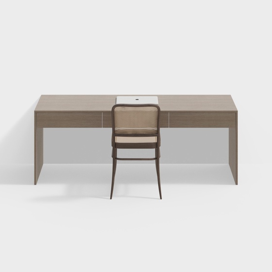 Wabi-Sabi Solid Wood Table and Chair Set 3D Model in Modern Brown